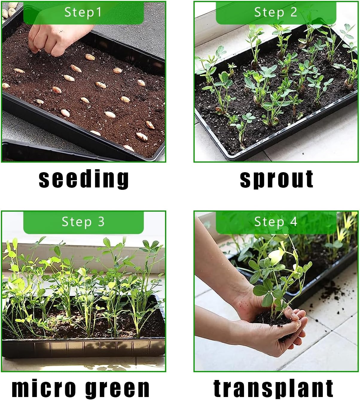 20 Pack 1020 Trays, No Drain Holes, 20" x 10", Extra Thick Heavy Duty Seed Starting Trays -Reusable Propagation Flats for Microgreens, Seedlings, Plant Germination, Fodder and Transplant