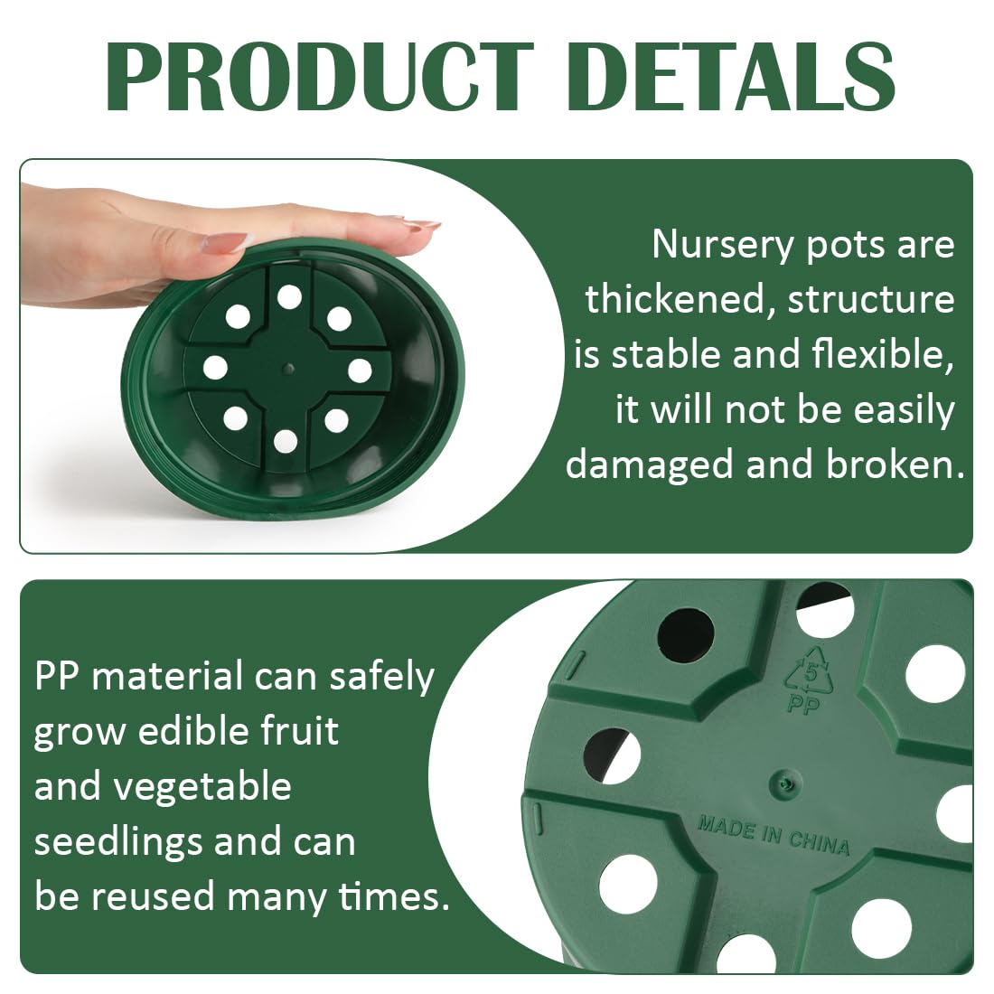 BTPLASTIK 20 Pack 4 Inch Plastic Plant Pots, Thickened Sturdy Nursery Pots, Seed Starter Pots with Drainage Hole, Planting Small Flower Pots, Green