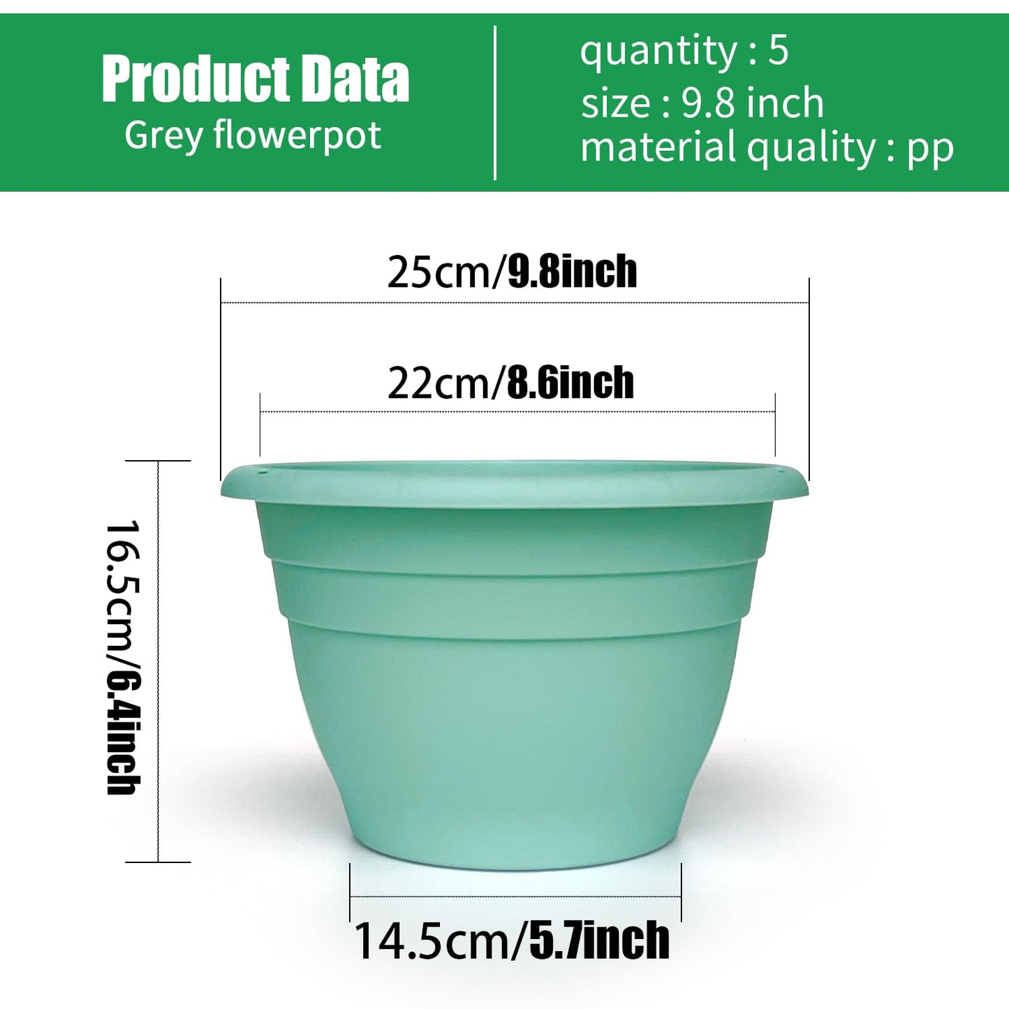 Plant Pots Set of 5, 10" Outside Diameter Flower Planter, 8.5" Inner Diameter Plant Planters with Drainage Hole, Durable Garden Pots Perfect for Indoor & Outdoor Plant Planting, Decor, Blue