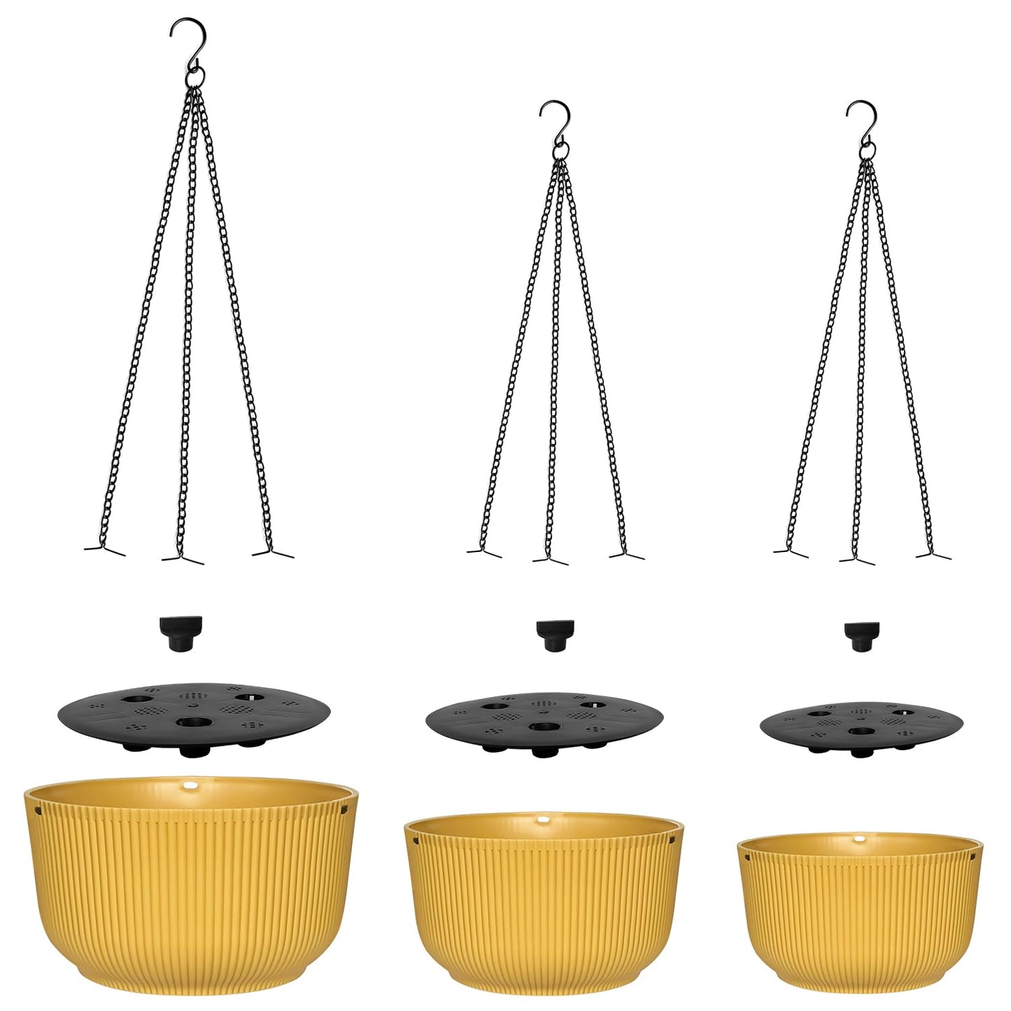 Hanging Planters 9/10/11 Inch for Indoor Plants, 3 Pack Plant Hanger Outdoor with Drainage Holes, Self Watering Hanging Basket Flower Pot for Garden Home Decor, Yellow