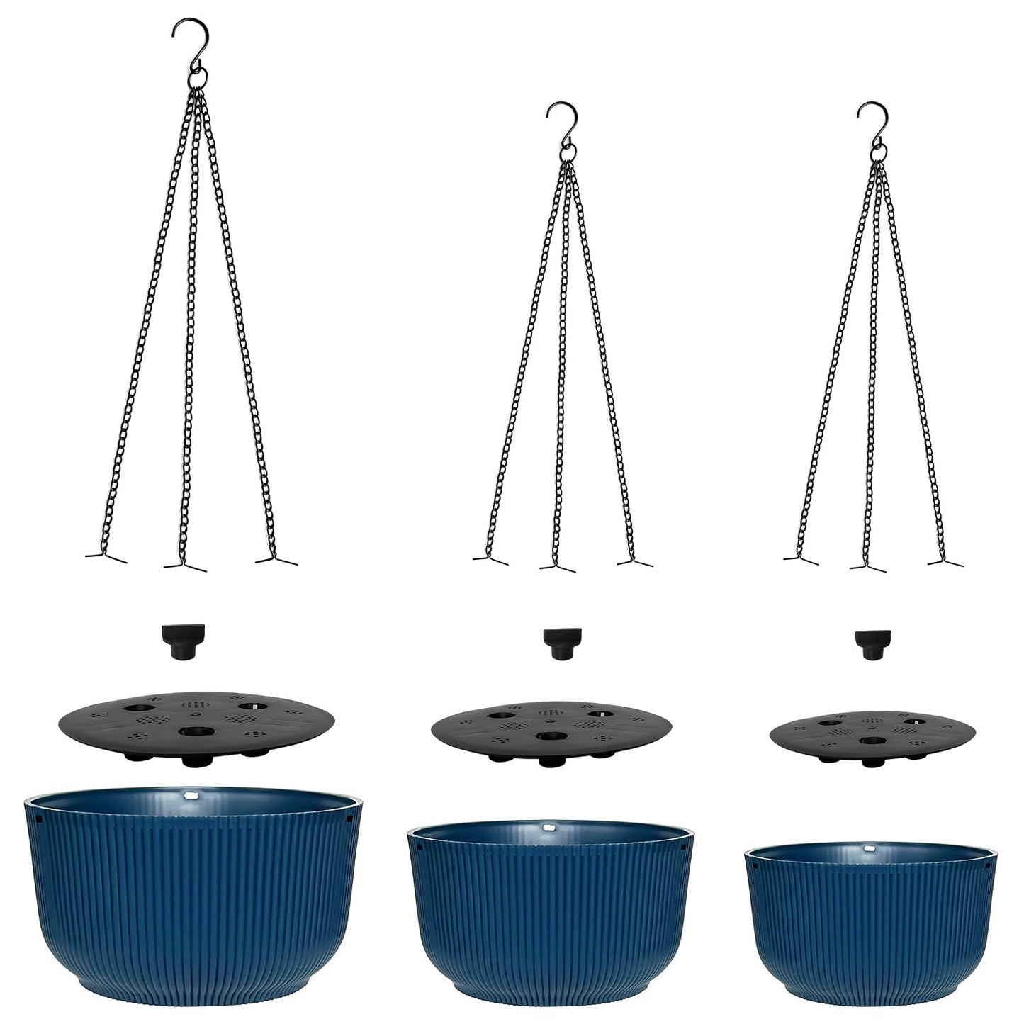 Hanging Planters 9/10/11 Inch for Indoor Plants, 3 Pack Plant Hanger Outdoor with Drainage Holes, Self Watering Hanging Basket Flower Pot for Garden Home Decor, Dark Blue