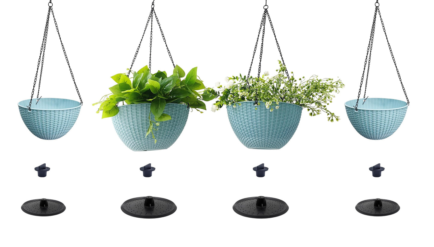 Hanging Planters for Indoor Plants 8/10 Inch, 4 Packs Plant Hanger Outdoor with Drainage Holes, Hanging Basket Flower Pot Perfect for Home, Office and Garden (Sky Blue)