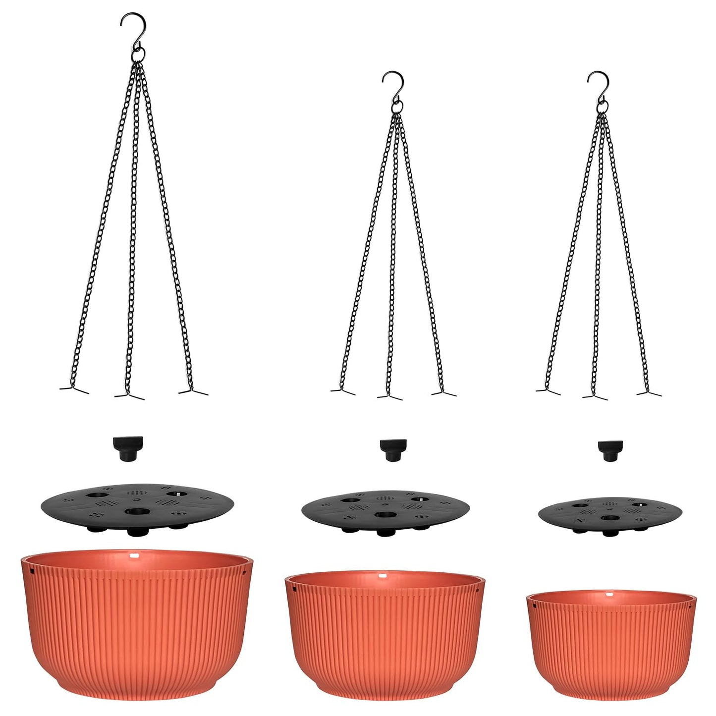 Hanging Planters 9/10/11 Inch for Indoor Plants, 3 Pack Plant Hanger Outdoor with Drainage Holes, Self Watering Hanging Basket Flower Pot for Garden Home Decor, Light Coral
