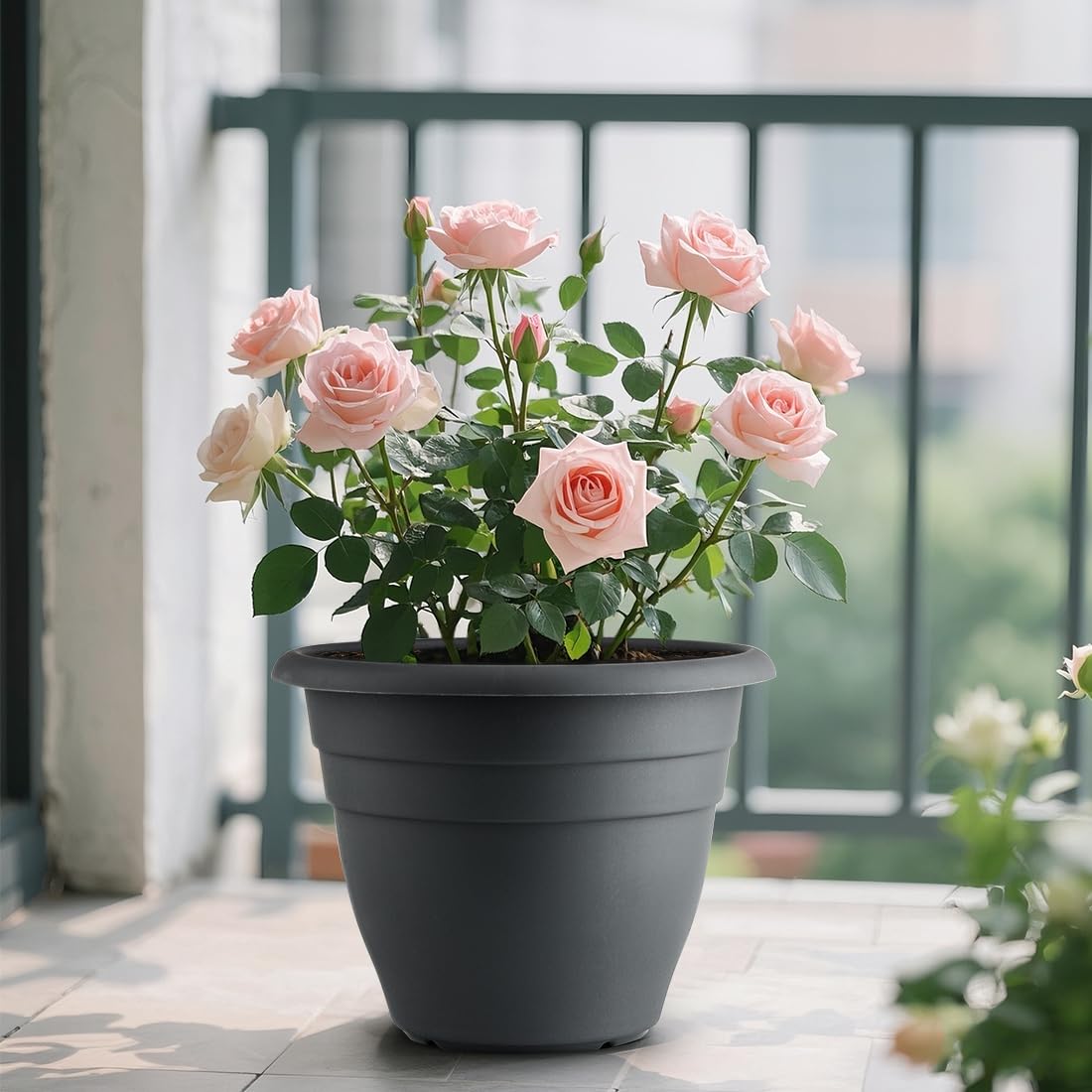 12 Inch Plant Pots, Large Planters for Outdoor Plants, Plastic Flower Pots - Durable and Lightweight with Drainage Holes (3 Packs, Gray)