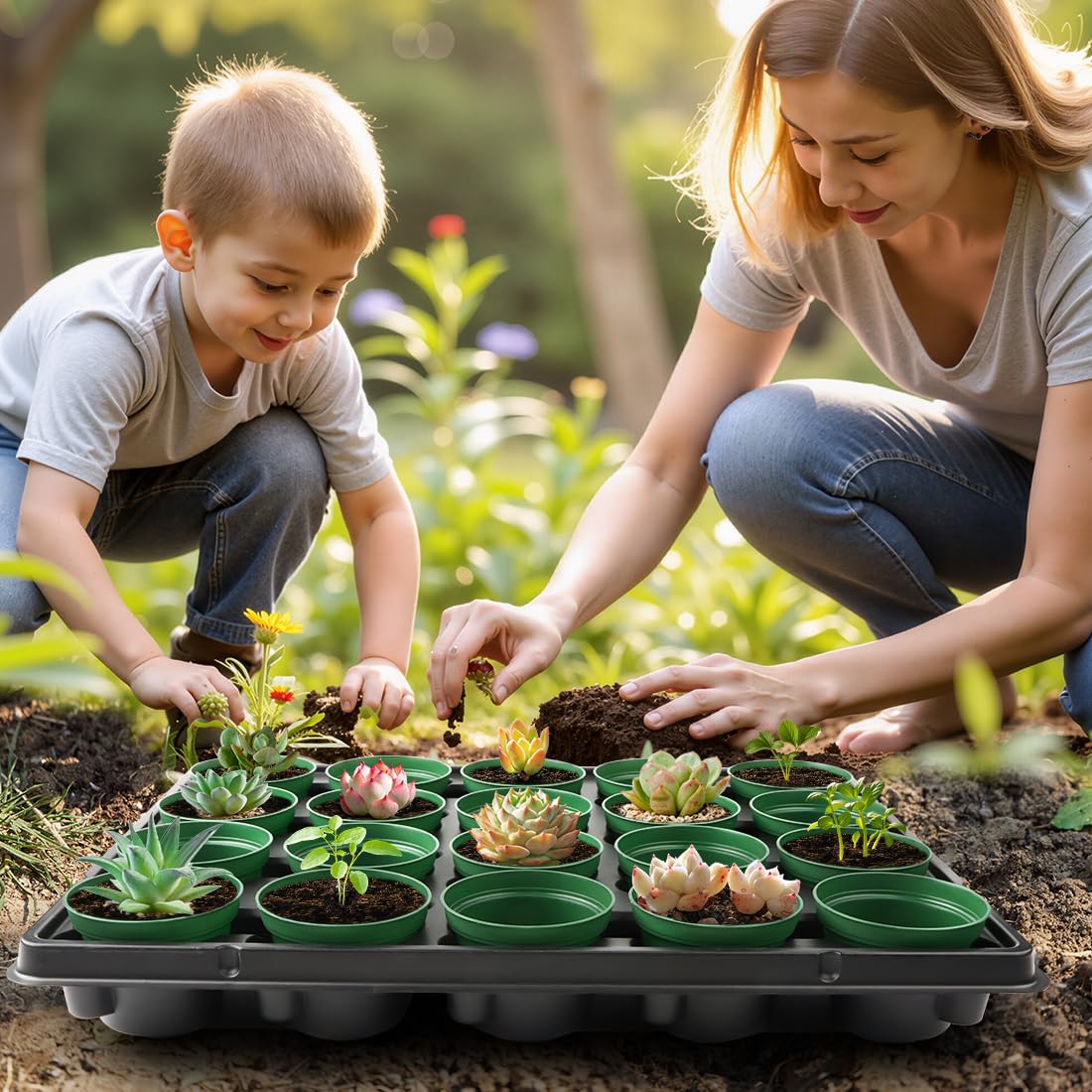 3 Inch Nursery Pots 100 Pcs with 5 Pcs 20 Cell Nursery Pot Trays, 5 Sets Seed Starting Kit for Seedlings, Propagation and Home Gardening, Sturdy Green Seeds Starter Pot Tray Germination Set