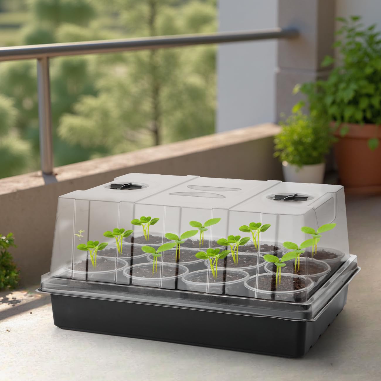 50pcs 3.5" Clear Nursery Pots with 4 Trays and 2 Adjustable LED Grow Lights – Complete Seed Starter Kit with 5" Tall Humidity Dome for Seed Germination, Seedling Planting Propagation, Indoor Gardening