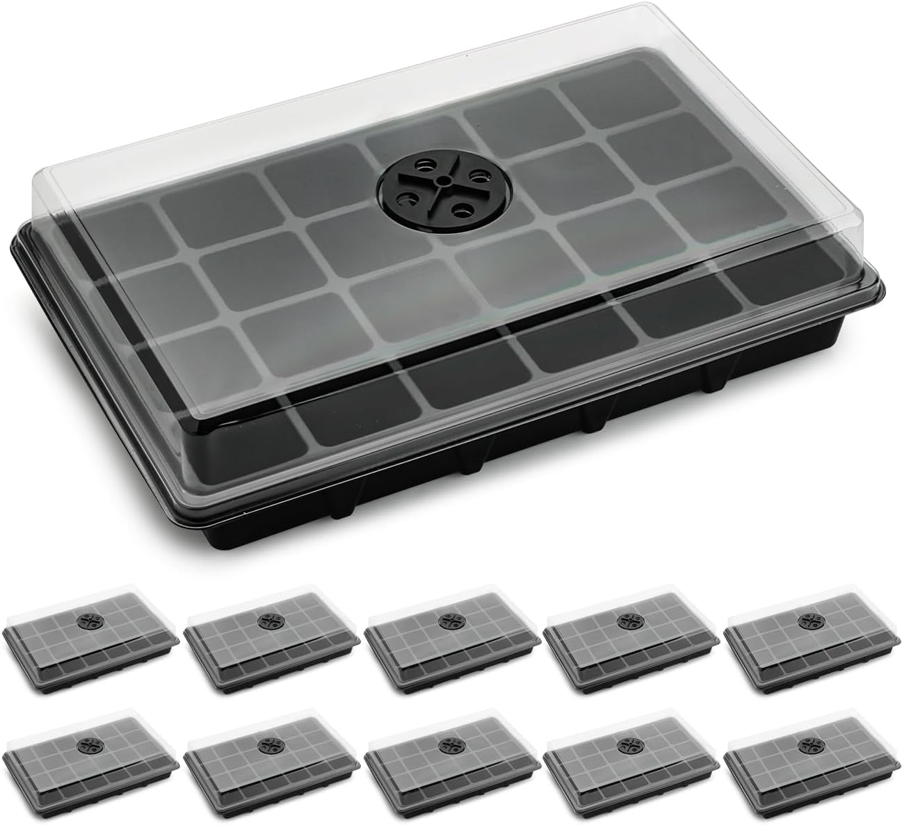 RooTrimmer 10-Pack XL Seed Starter Tray with Dome – 24 Large 2" Cells per Seedling Starter Trays (Total 240 Cells), Seed Growing Tray with Humidity Lids for Greenhouse Home Plant Propagation