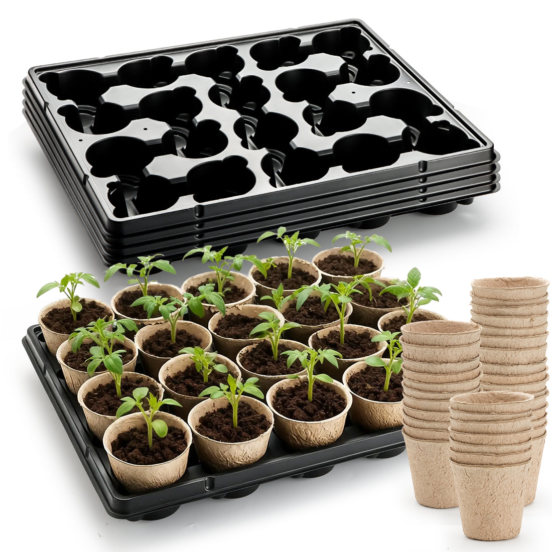 RooTrimmer™ Professional Seed Starter Kit | 100 Biodegradable Pots & 5 Heavy-Duty Trays
