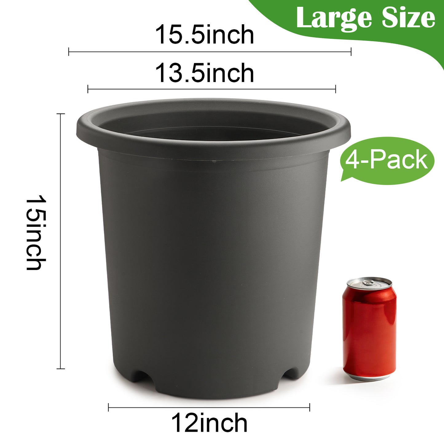 RooTrimmer 16" Heavy-Duty Deep Outdoor Planters for Plants (4-Pack) — 10-Gallon Large Capacity for Root Health