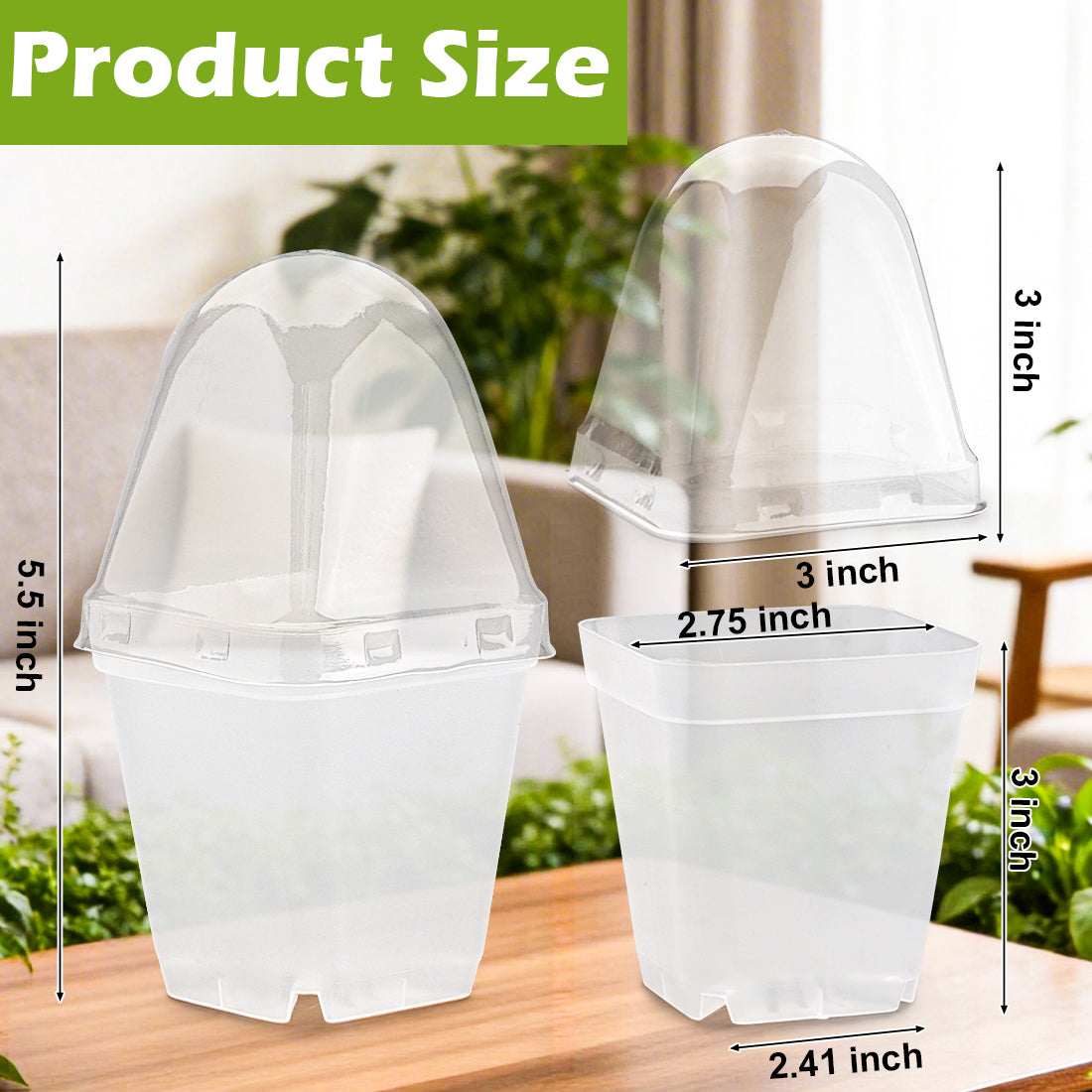 RooTrimmer 2.7" Clear Square Nursery Pots with Humidity Domes (60-Pack)
