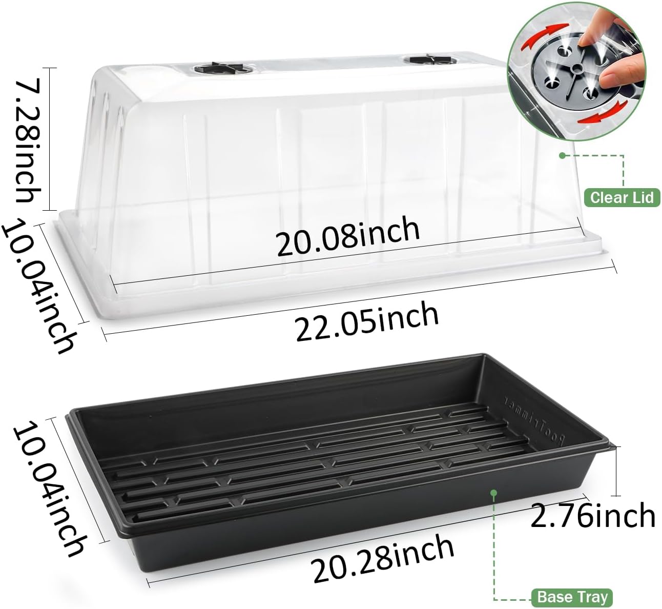 1020 Plant Tray with Tall 7.3" Dome, 5-Pack Extra Large Seed Starter Tray with Humidity Domes, Heavy Duty 1020 Trays and Flats with Lid, Seed Germination Mini Greenhouse No Hole for Balcony Garden