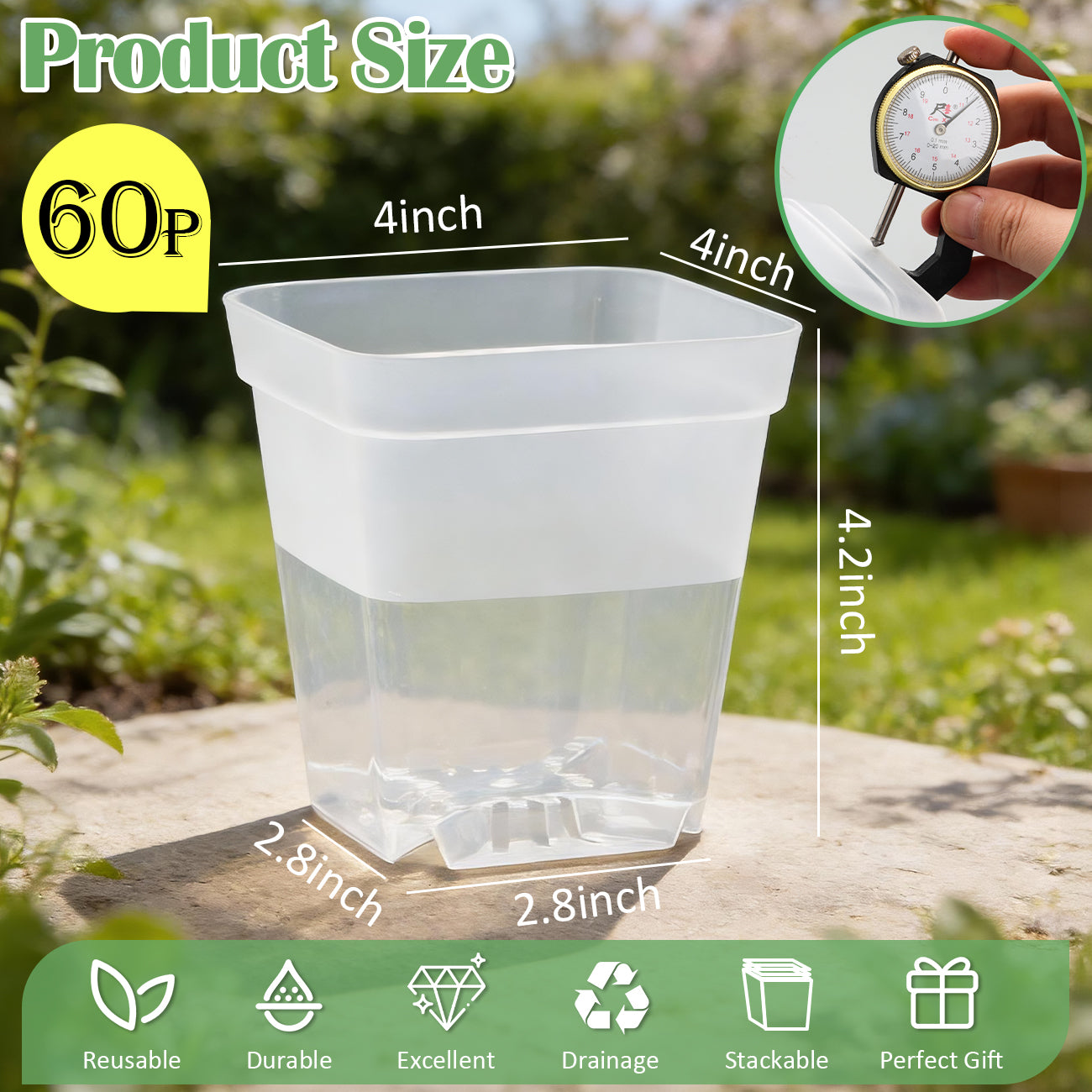 RooTrimmer™ 4" Clear Square Nursery Pots (60-Pack)