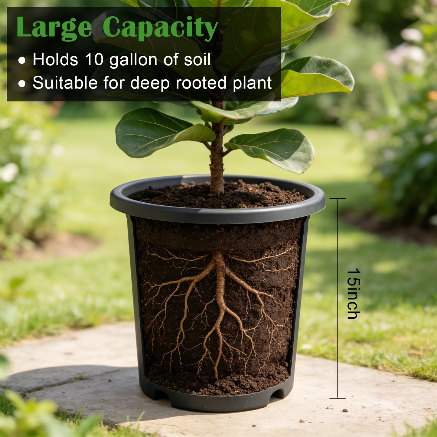 RooTrimmer 16" Heavy-Duty Deep Outdoor Planters for Plants (4-Pack) — 10-Gallon Large Capacity for Root Health