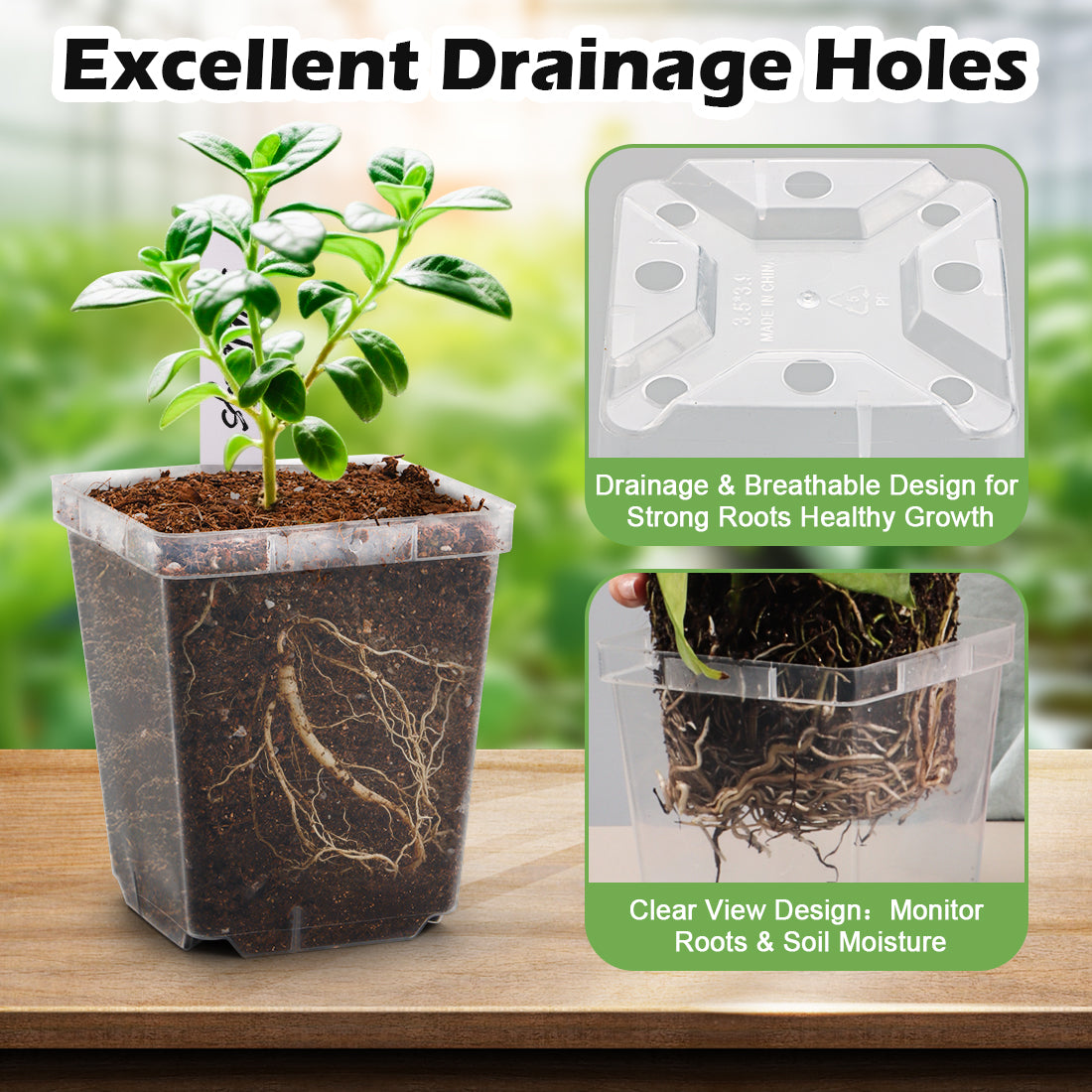 RooTrimmer 3.3" Clear Square Nursery Pots (90-Pack) – High-Efficiency Seedling & Propagation Trays