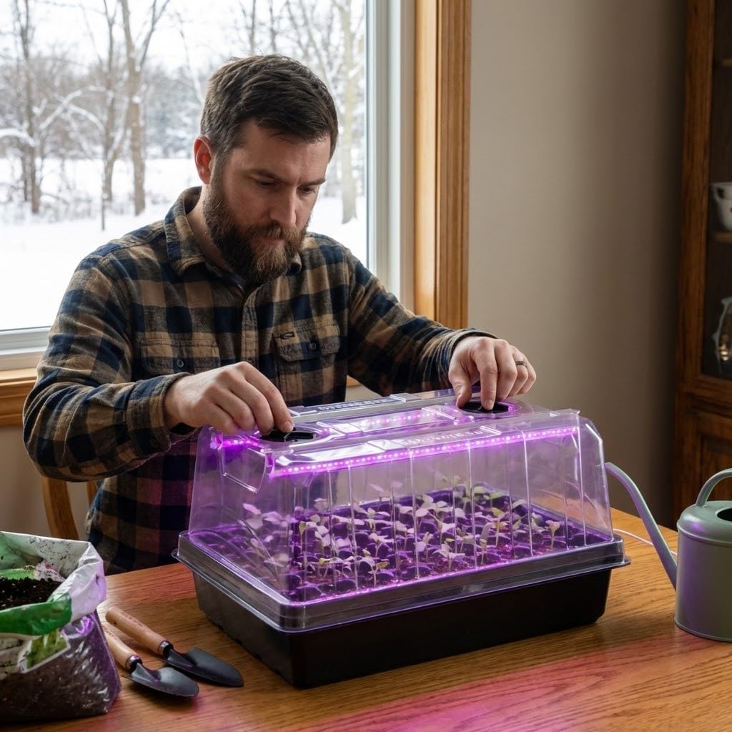 Seed Starter Tray with Grow Lights - 3-Pack 54 Cell Seedling Starter Kit, 5" Tall Humidity Dome & 2.8" Deep Cells, 96-LED Full Spectrum Plant Light with Timer/Dimmable, Reusable Germination Station