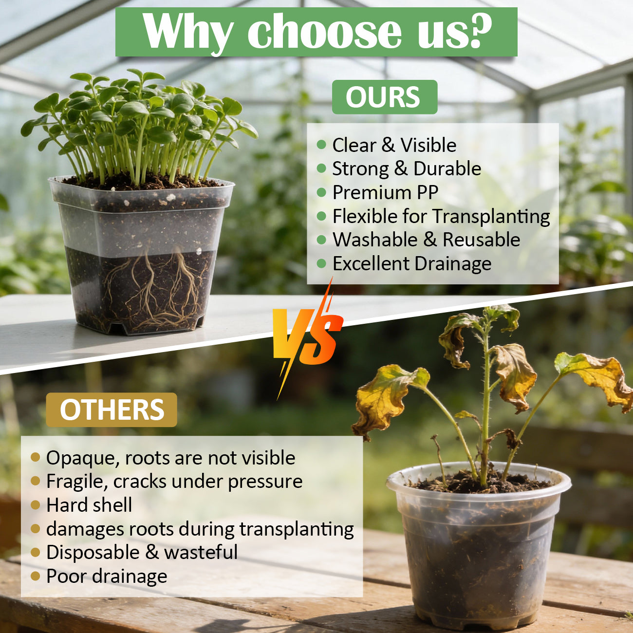 RooTrimmer™ 4" Clear Square Nursery Pots (60-Pack)