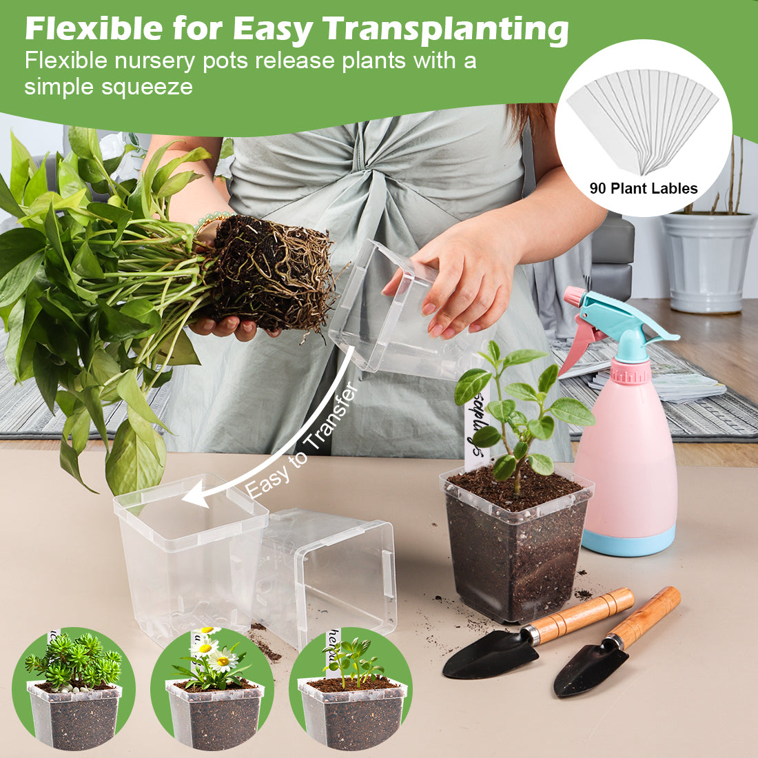 RooTrimmer 3.3" Clear Square Nursery Pots (90-Pack) – High-Efficiency Seedling & Propagation Trays