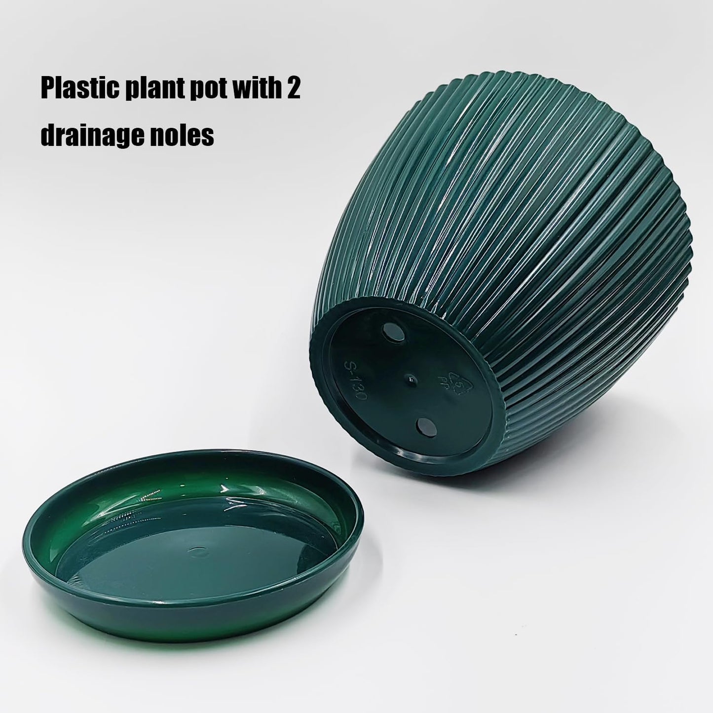 6 Pack 3.5"-7.5 Inch Dark Green Vertical Ribbed Plant Pots with Matching Saucers | High-Strength PP Drainage Planters for Succulents, Cactus, Herbs & Indoor Houseplants