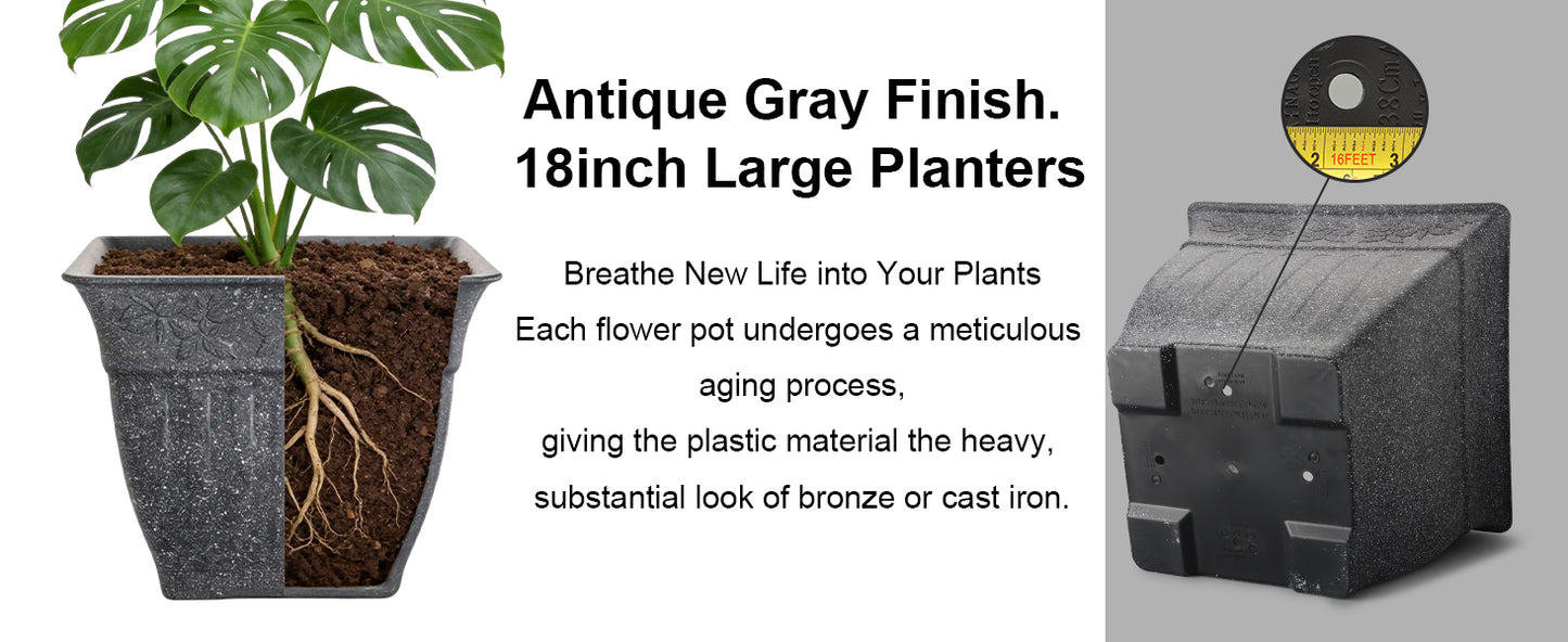 18'' Premium Square Faux-Cement Planters (4-Pack)