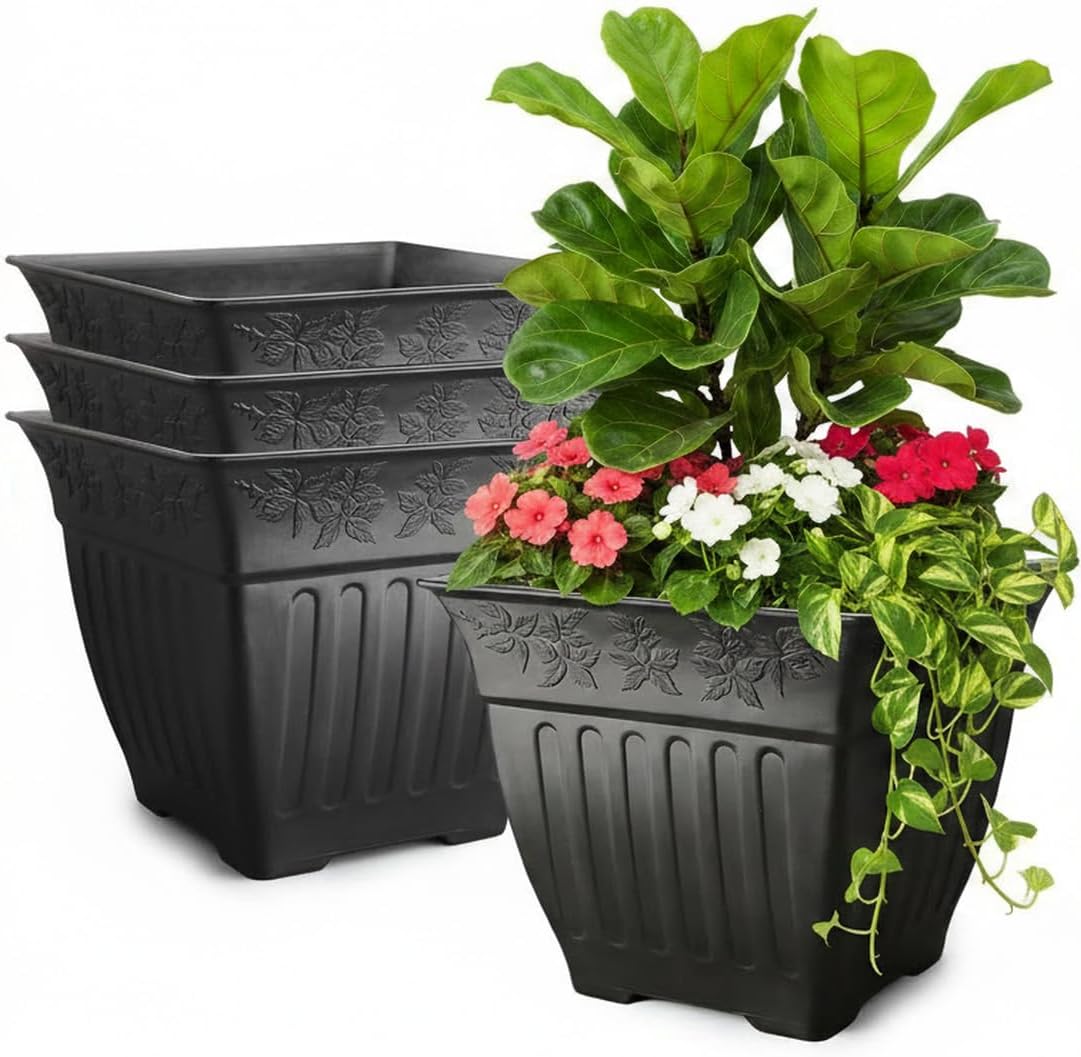 18'' Premium Square Faux-Cement Planters (4-Pack)