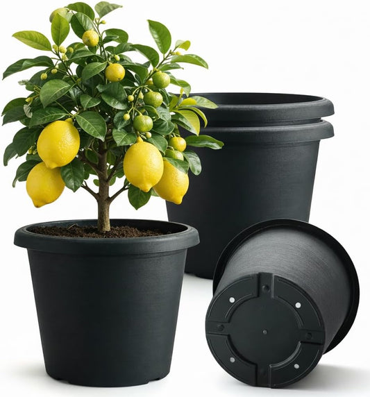 16 Inch Large Planters, 4 Pack Plastic Heavy-Duty Plant Pots with Drainage Holes - Flower Pots for Indoor & Outdoor Plants - 30L Capacity, 16" Dia & 12" Tall, Cement Textured Patio Garden Containers