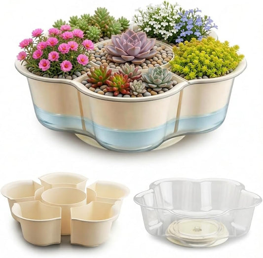 2 Pack Rotating Plant Pots with Drainage Holes & Clear Saucer (6 Mix& Match Small Nursery Pots) - Visible Water Level, Bottom Watering  Flower Pots for Cactus Herbs Succulent Pots Gardening Gift