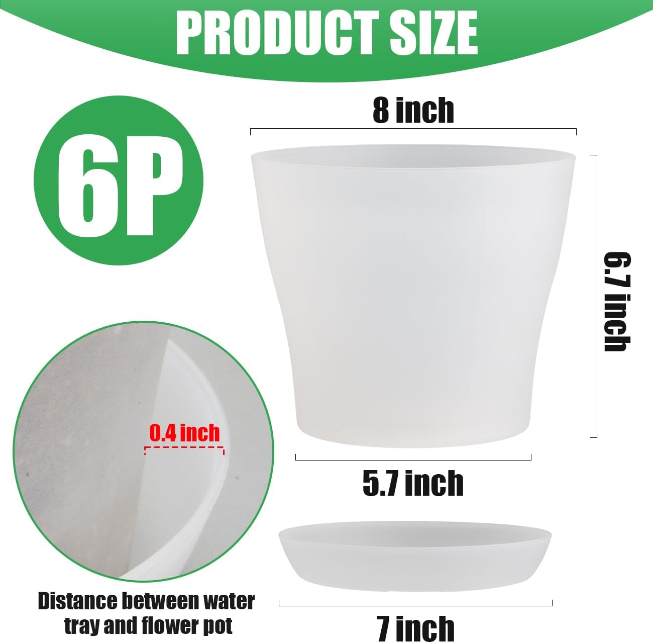 8 Inch Plant Pot with Large Drainage Holes & Saucer, 6 Pack Clear Nursery Pots Plastic Translucent Flower Pots - Durable Outdoor/Indoor Planters for Succulents, Herbs, Cacti, Ideal Gardening Gifts
