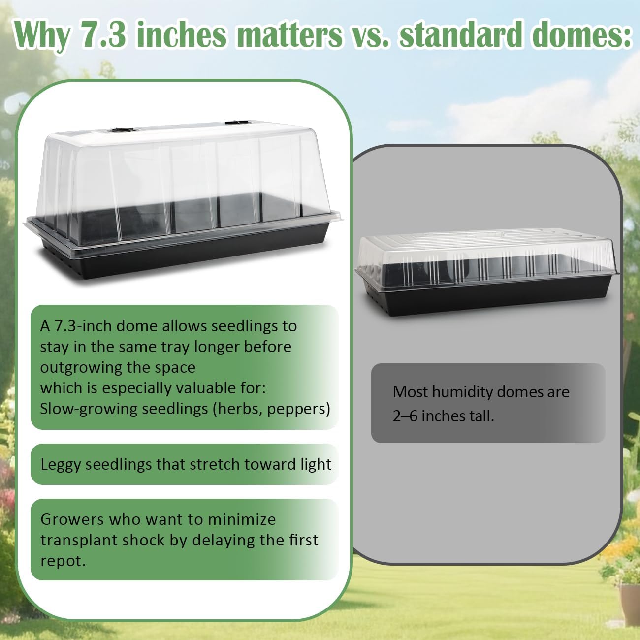 1020 Trays with Tall 7.3" Dome, 10-Pack Extra Large Seed Starter Tray with Humidity Domes, Heavy Duty 1020 Seed Trays and Flats with Lid, Seed Germination Mini Greenhouse No Hole for Balcony Garden