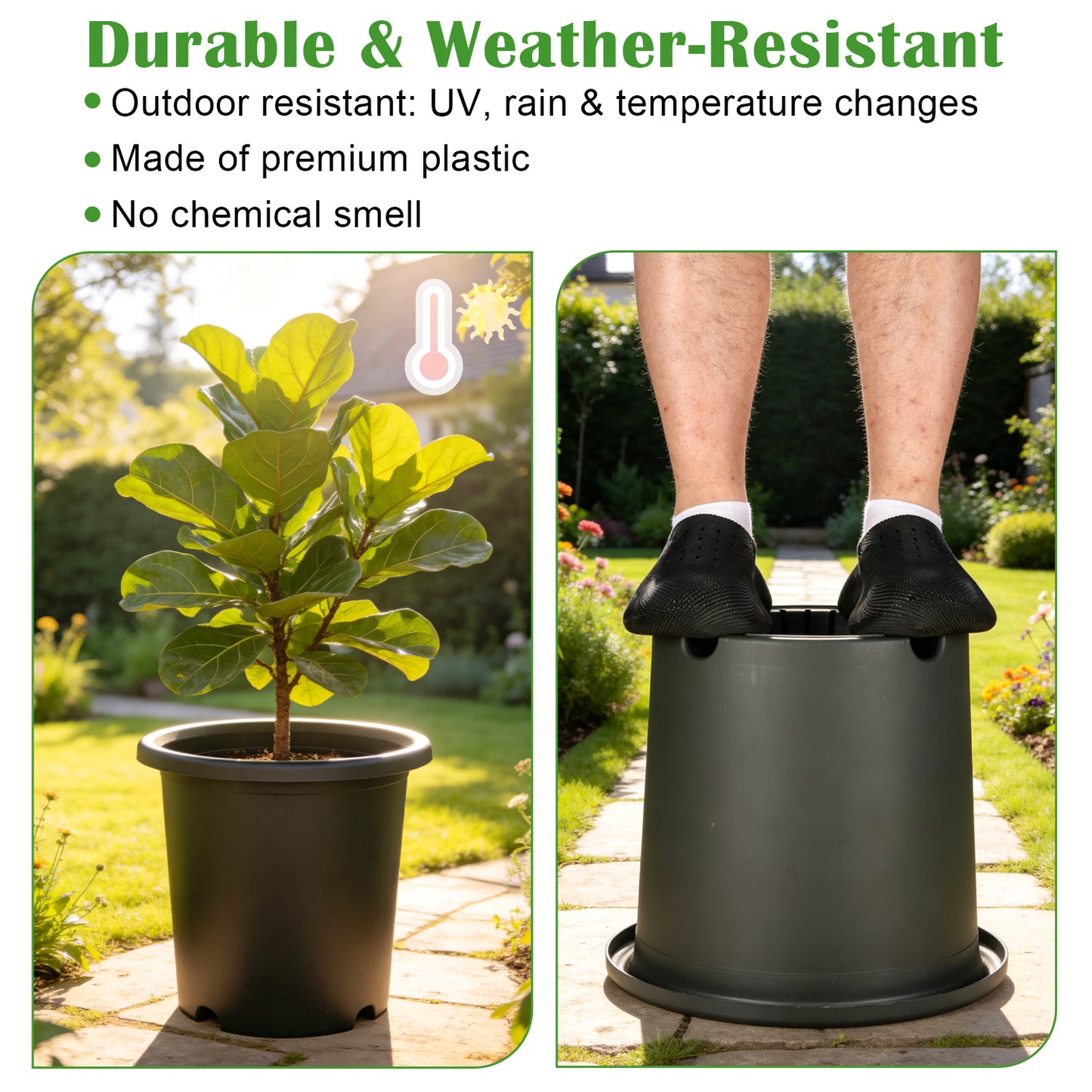 RooTrimmer 16" Heavy-Duty Deep Outdoor Planters for Plants (4-Pack) — 10-Gallon Large Capacity for Root Health