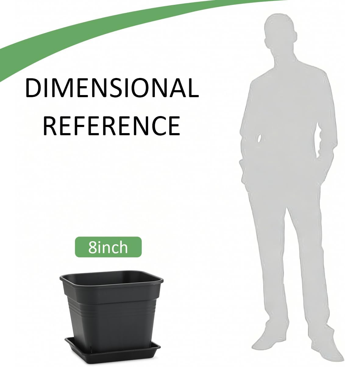 6 Pack 8 Inch Black Square Plant Pots with Matching Saucers | 5mm Thick Heavy-Duty 32-Hole Breathable Planters for Succulents, Herbs, Indoor & Outdoor Plants