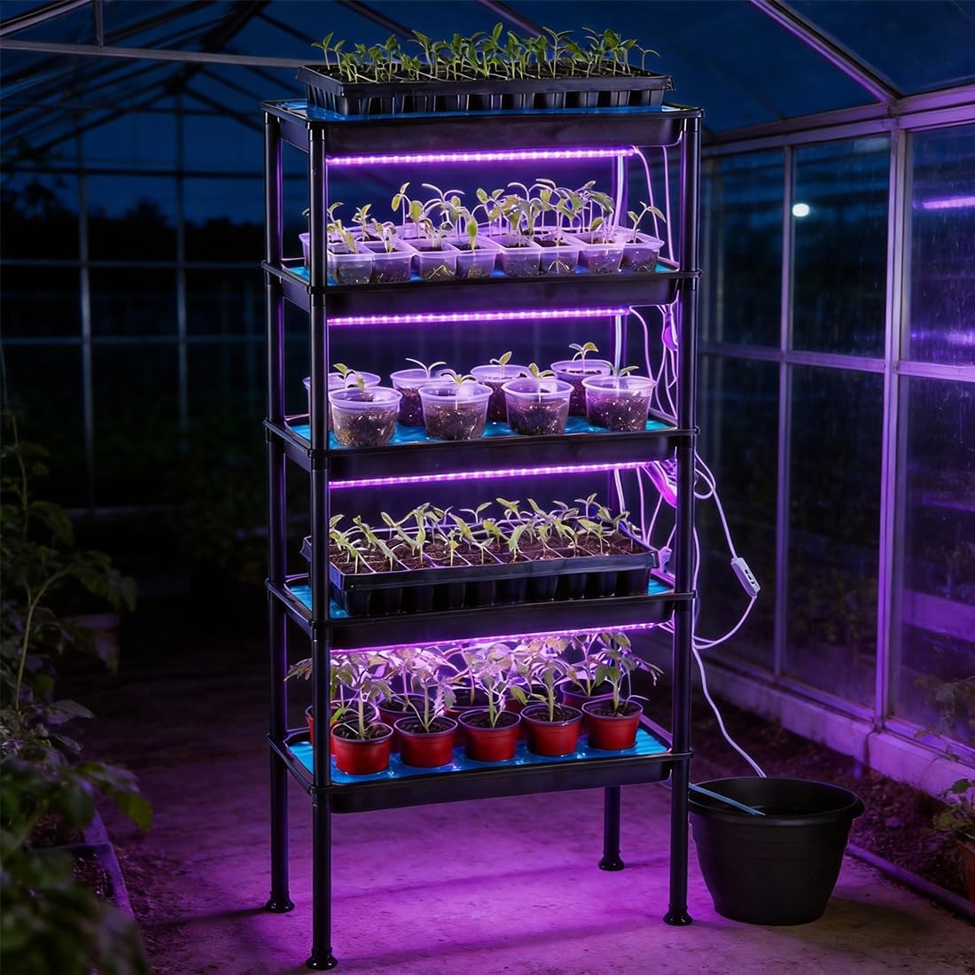 5-Tier Electric Pump Auto Ebb & Flow Hydroponic Growing Rack with Dimmable Timer Red-Blue Grow Lights | UV Resistant Reinforced PVC Seed Starting Station,50LB Per Shelf for Sunless Indoor Balcony Greenhouse Herb & Vegetable Cultivation
