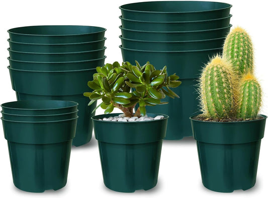 15 Pack 4/6/8 Inch Plant Nursery Pots, Sturdy Plant Pots with Drainage Holes, Ideal for Seedlings, Indoor/Outdoor Use, Green