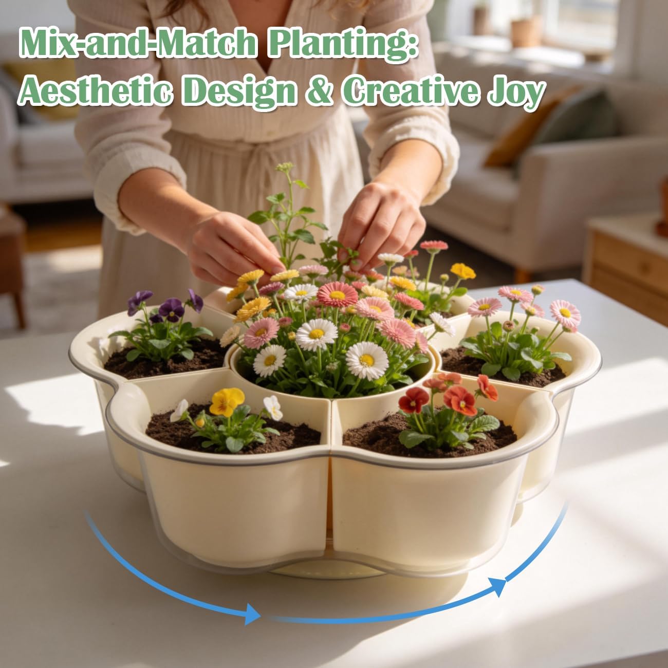 2 Pack Rotating Plant Pots with Drainage Holes & Clear Saucer (6 Mix& Match Small Nursery Pots) - Visible Water Level, Bottom Watering  Flower Pots for Cactus Herbs Succulent Pots Gardening Gift