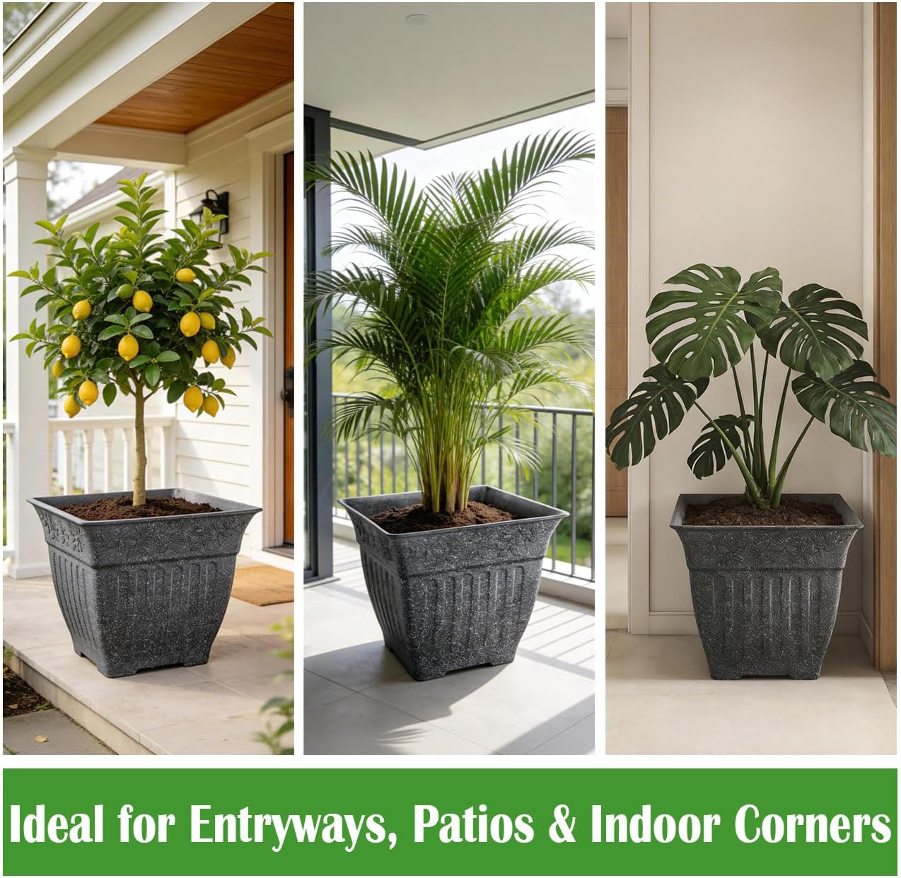 18'' Premium Square Faux-Cement Planters (4-Pack)