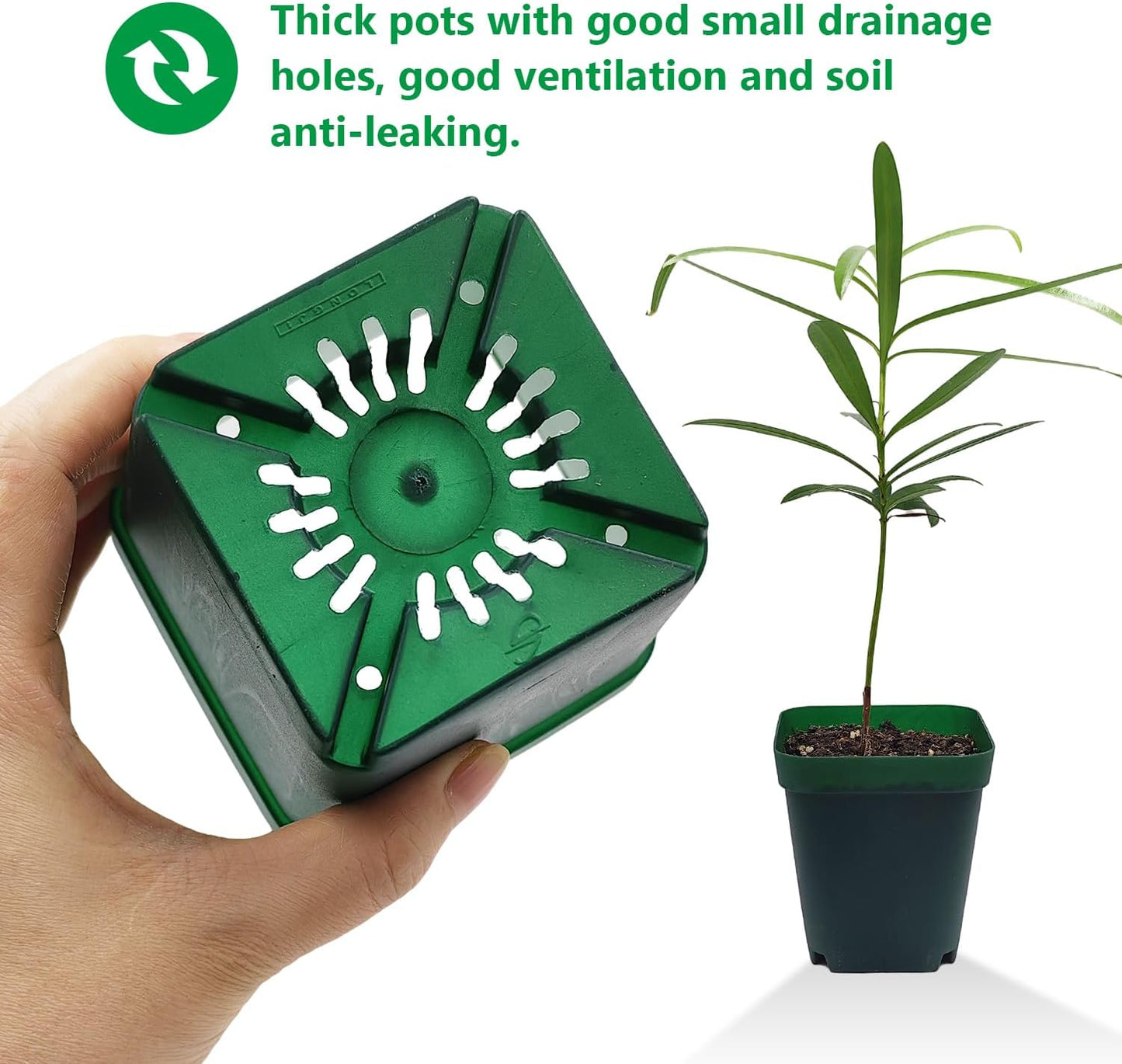 20 Pcs Nursery Pots with Drainage Holes – Plastic Seed Starting in 4 Sizes (2.7", 3", 3.5", 4"), Sturdy and Durable Seedling Pots for Planting, Cuttings, and Transplants, Green