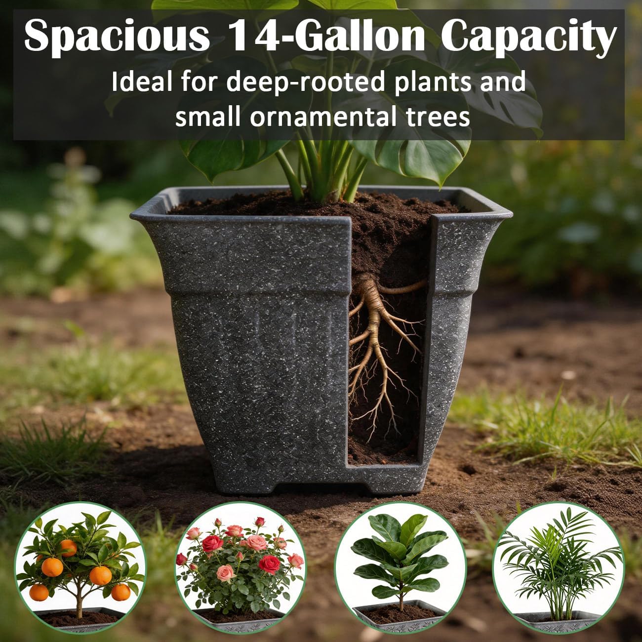 18'' Premium Square Faux-Cement Planters (4-Pack)