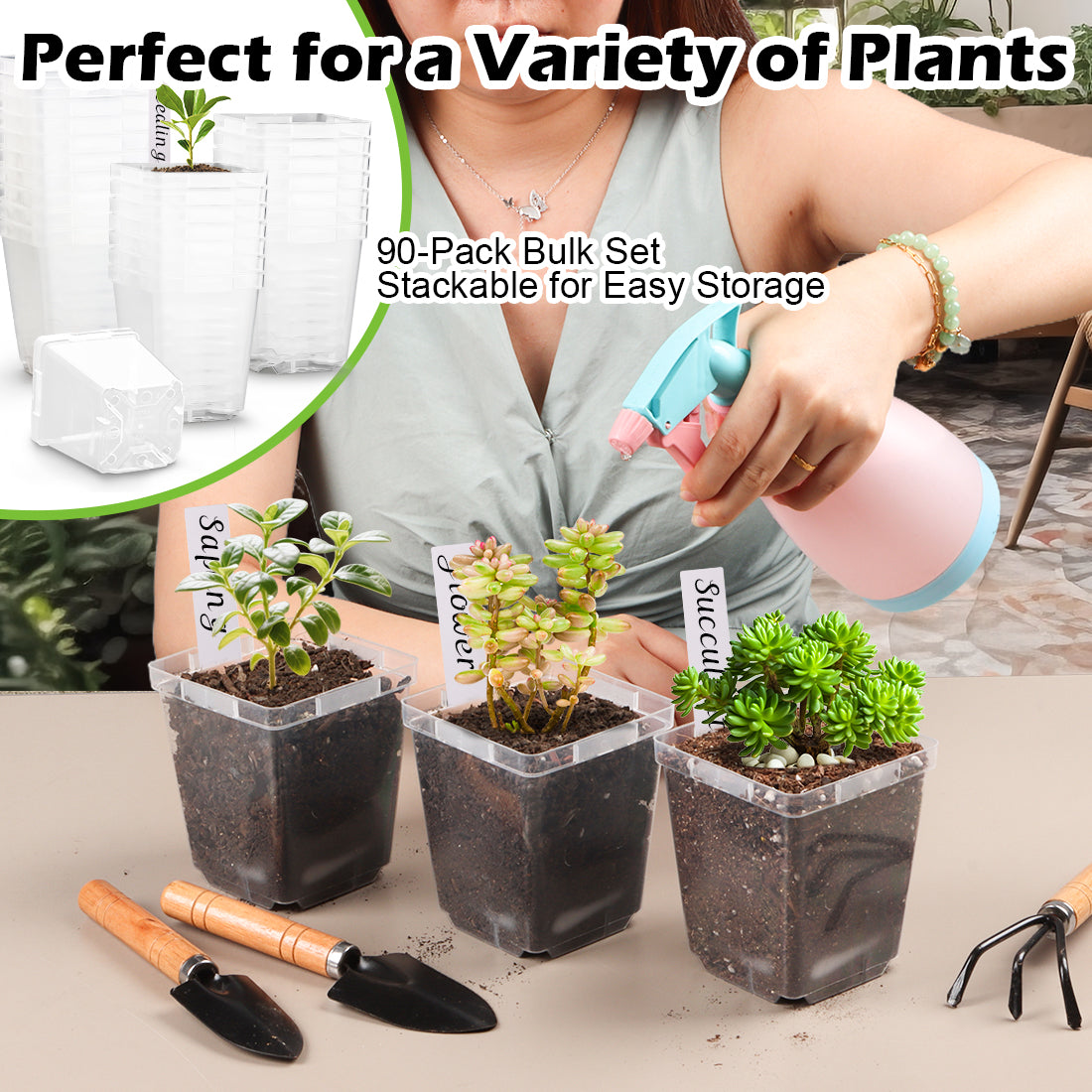 RooTrimmer 3.3" Clear Square Nursery Pots (90-Pack) – High-Efficiency Seedling & Propagation Trays