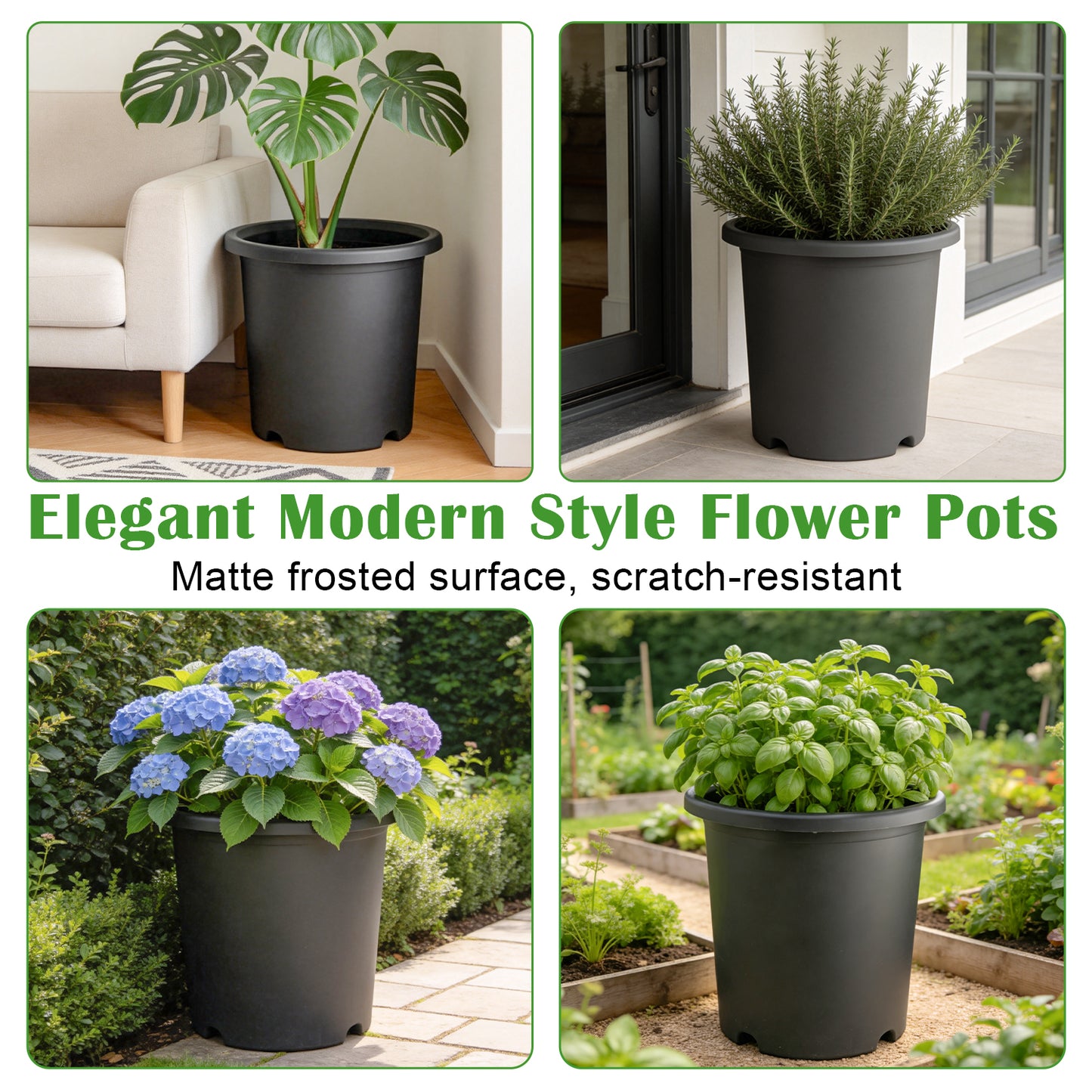 RooTrimmer 16" Heavy-Duty Deep Outdoor Planters for Plants (4-Pack) — 10-Gallon Large Capacity for Root Health