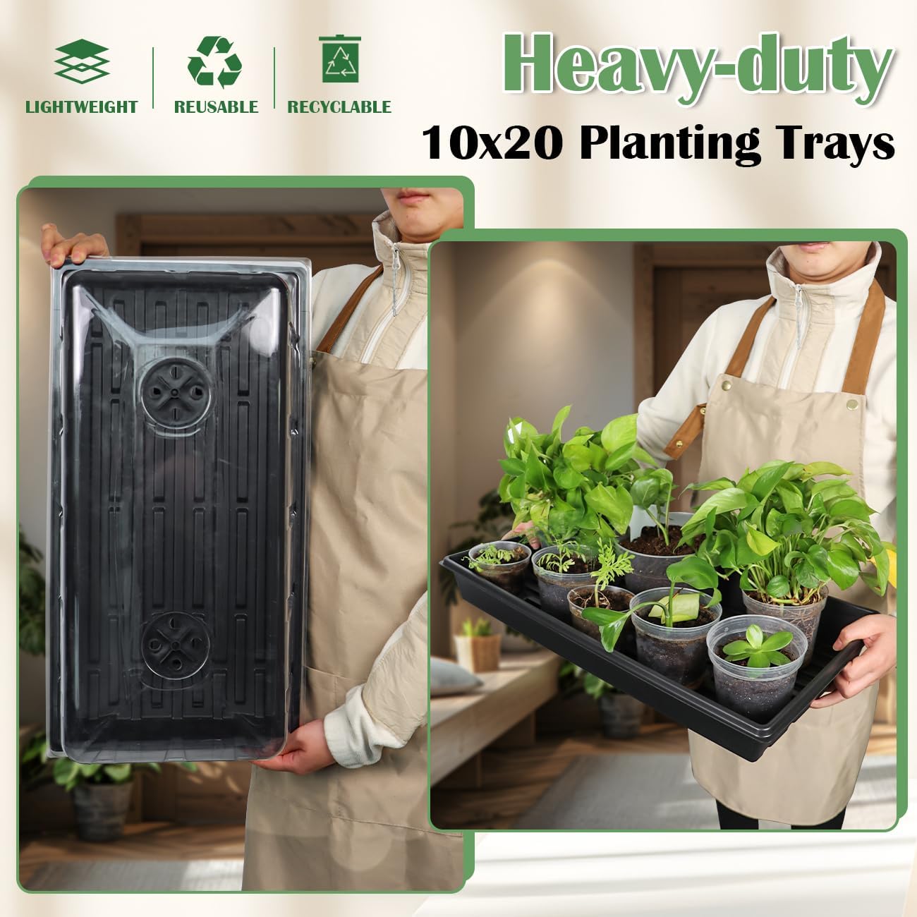 1020 Plant Tray with Tall 7.3" Dome, 5-Pack Extra Large Seed Starter Tray with Humidity Domes, Heavy Duty 1020 Trays and Flats with Lid, Seed Germination Mini Greenhouse No Hole for Balcony Garden