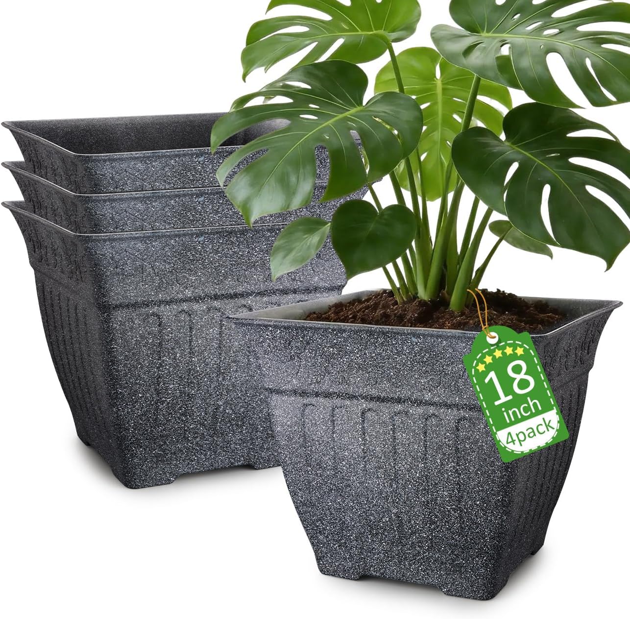 18'' Premium Square Faux-Cement Planters (4-Pack)