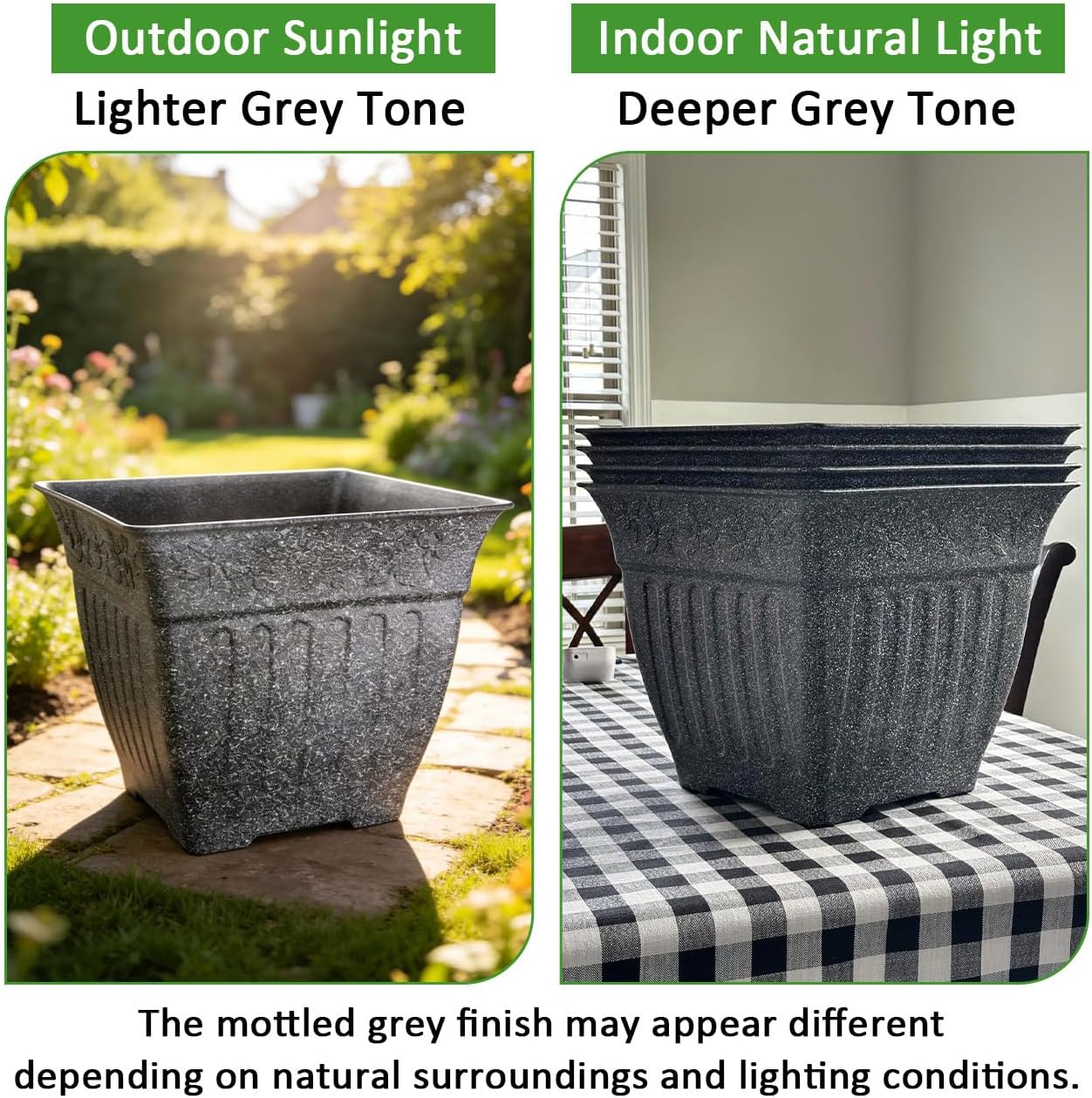 18'' Premium Square Faux-Cement Planters (4-Pack)