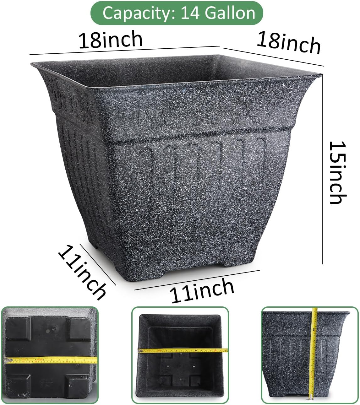 18'' Premium Square Faux-Cement Planters (4-Pack)
