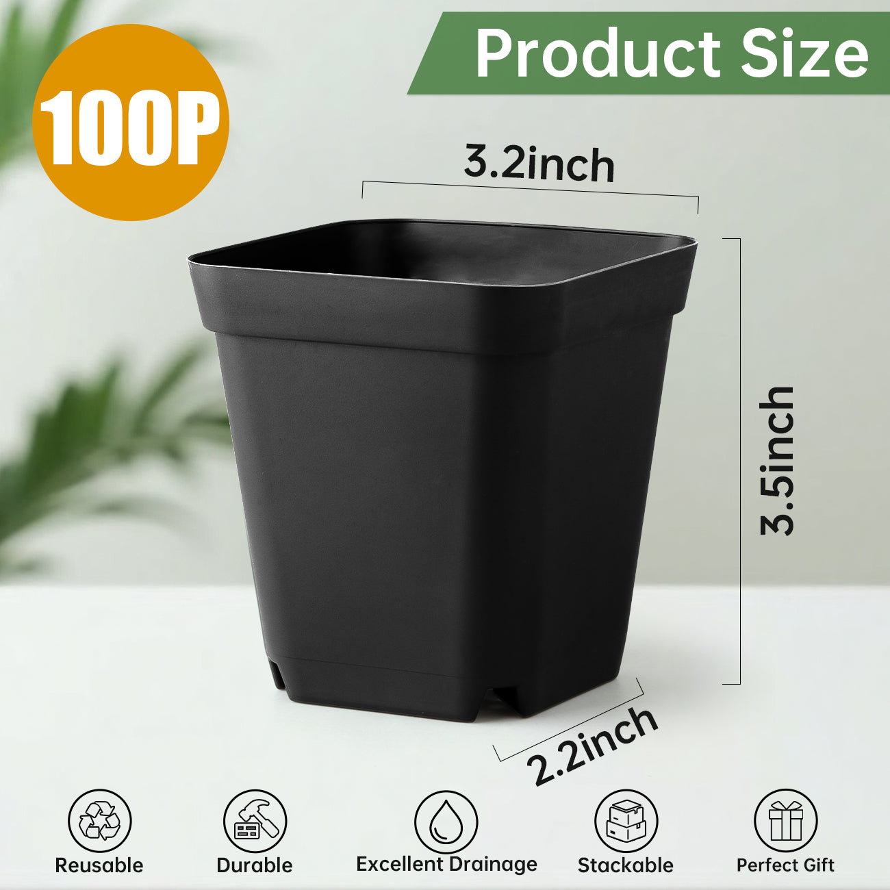 RooTrimmer™ 3.15" Square Nursery Pots (100-Pack)