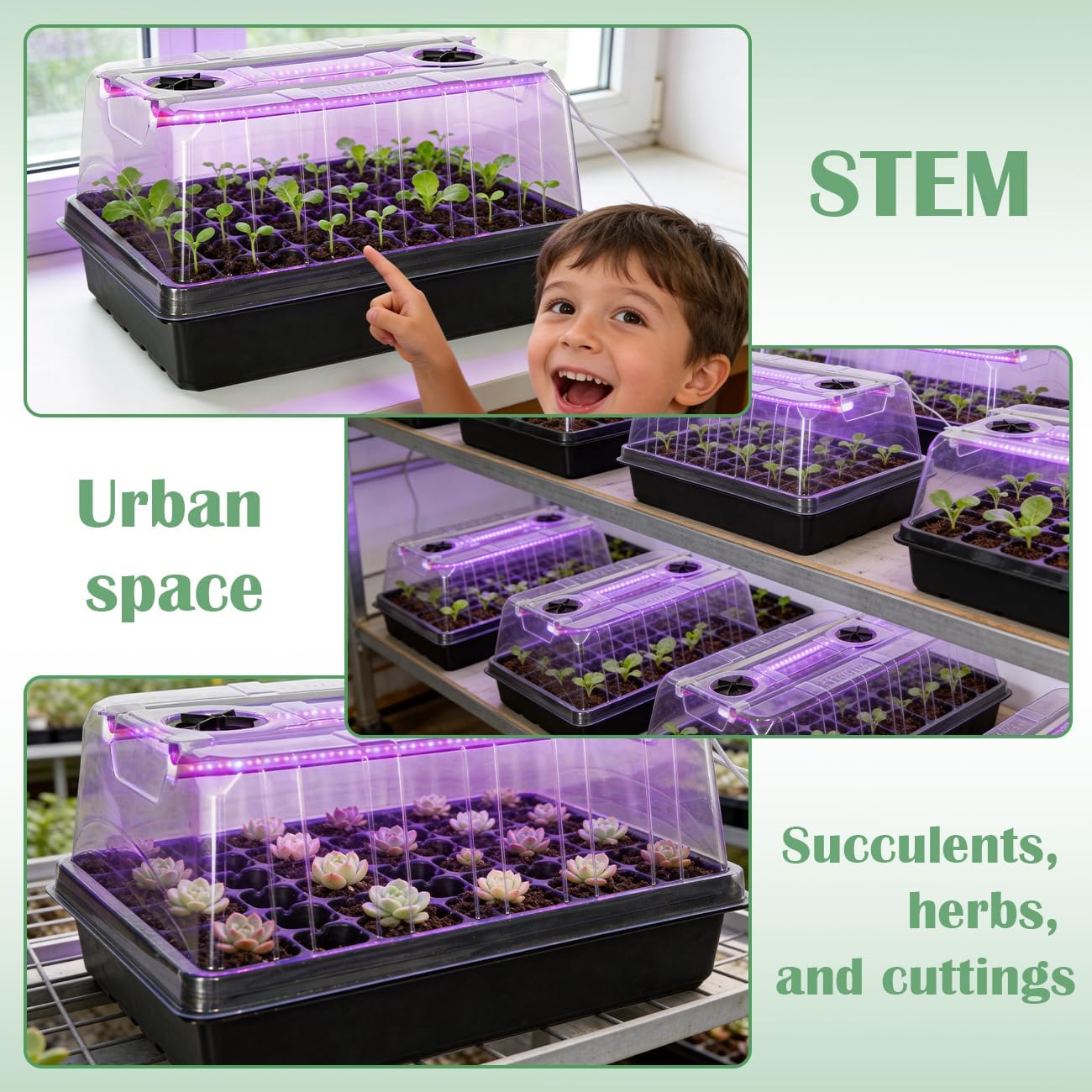 Seed Starter Tray with Grow Lights - 3-Pack 54 Cell Seedling Starter Kit, 5" Tall Humidity Dome & 2.8" Deep Cells, 96-LED Full Spectrum Plant Light with Timer/Dimmable, Reusable Germination Station