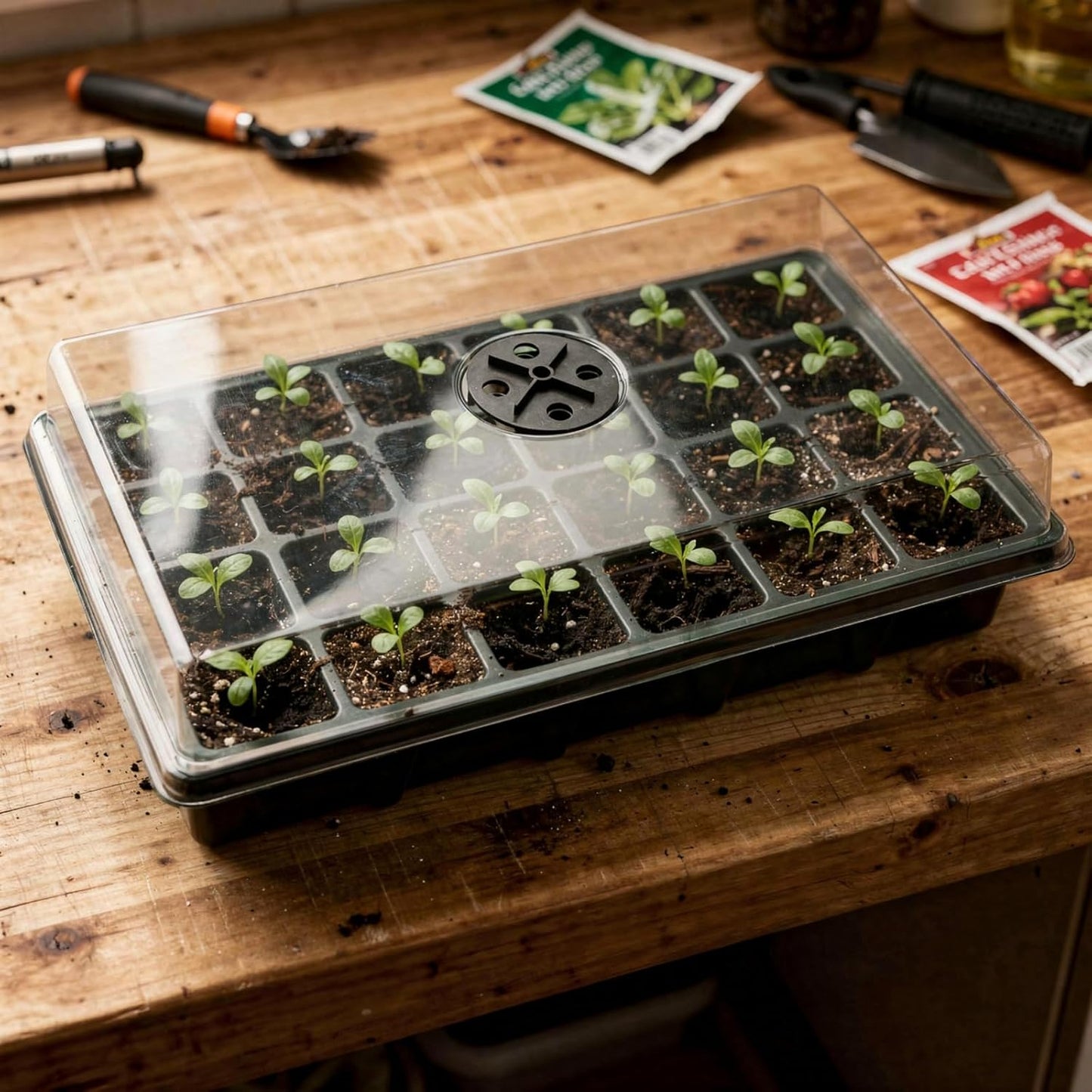24XL Cell Seed Starter Tray with Dome, 5-Pack 2" Plug Seedling Trays (Total 120 Cells), Plant Germination Tray with Humidity Vented Lid and Base, Mini Propagator Plant Greenhouse for Seed Growing
