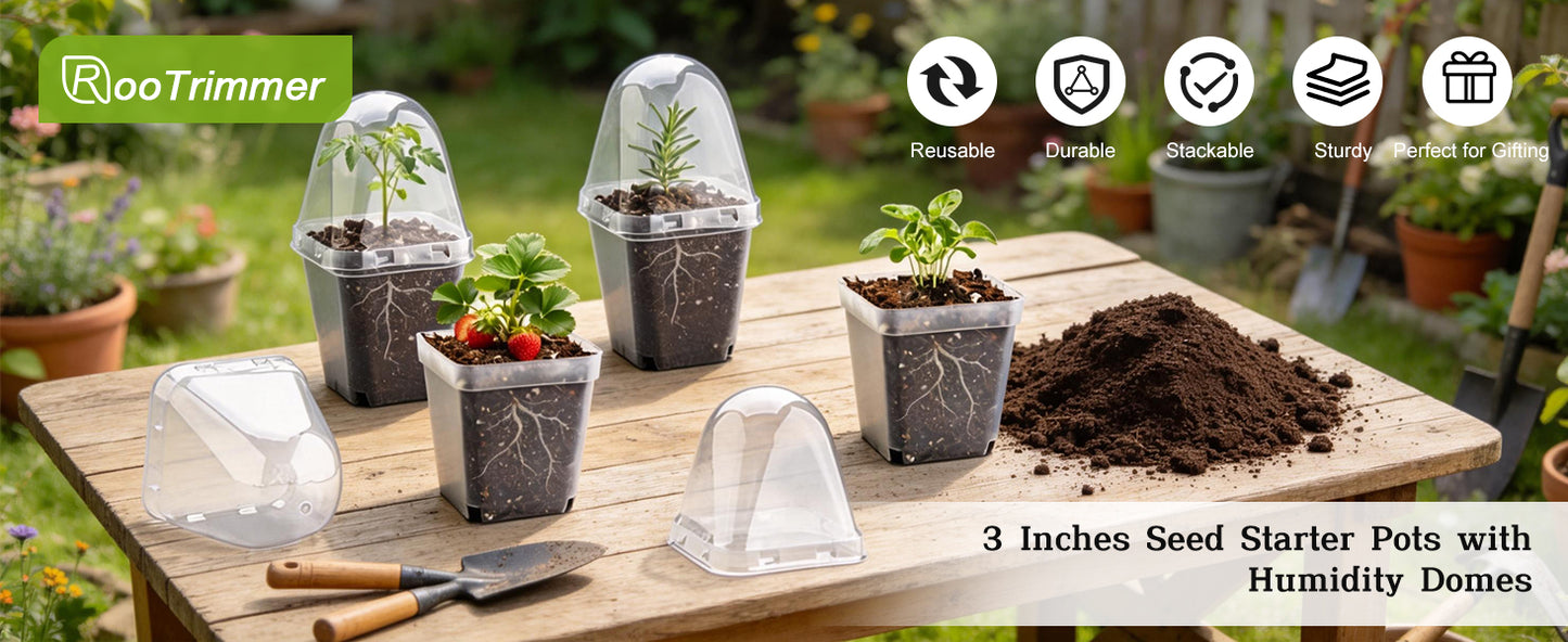 RooTrimmer 2.7" Clear Square Nursery Pots with Humidity Domes (60-Pack)