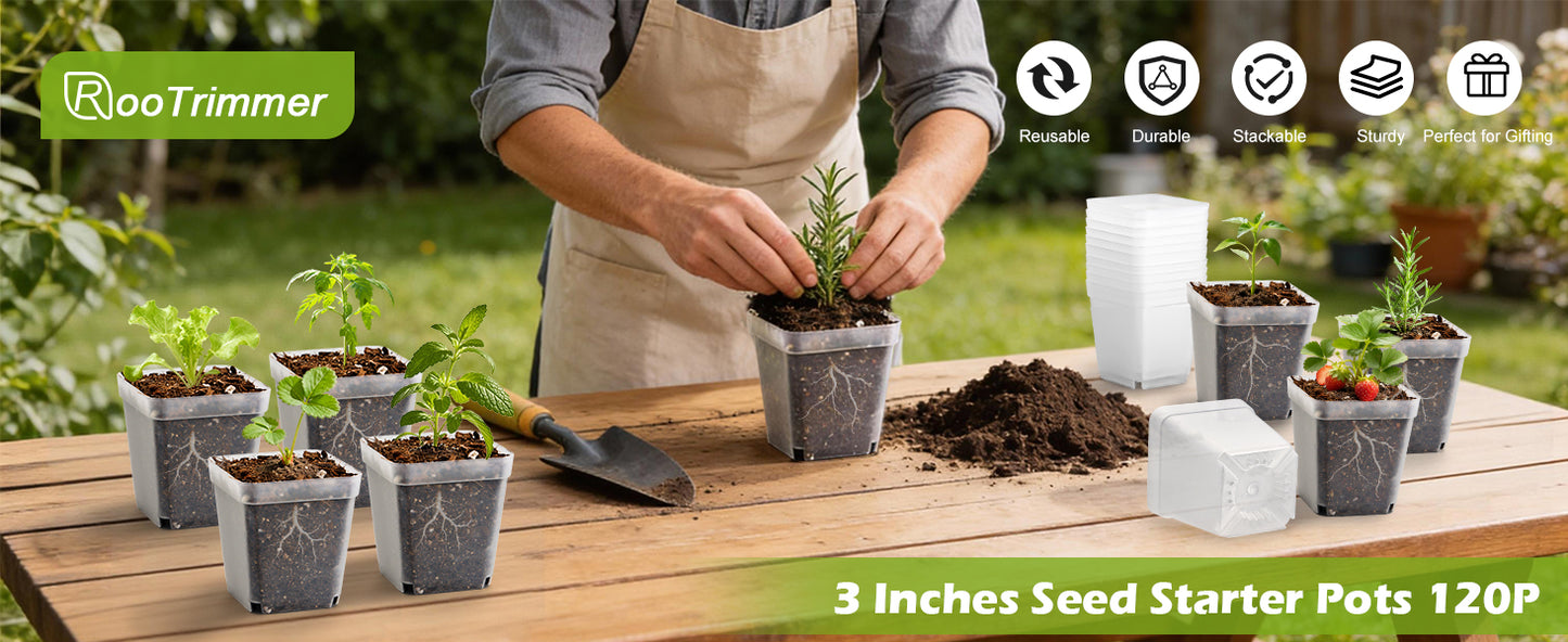 RooTrimmer™ 2.7" Clear Square Nursery Pots (120-Pack)