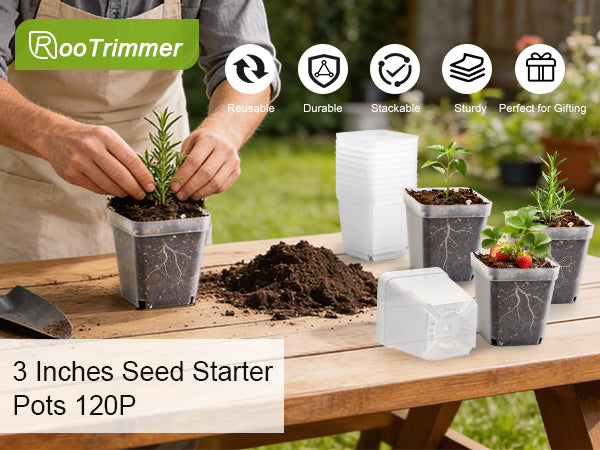 RooTrimmer™ 2.7" Clear Square Nursery Pots (120-Pack)