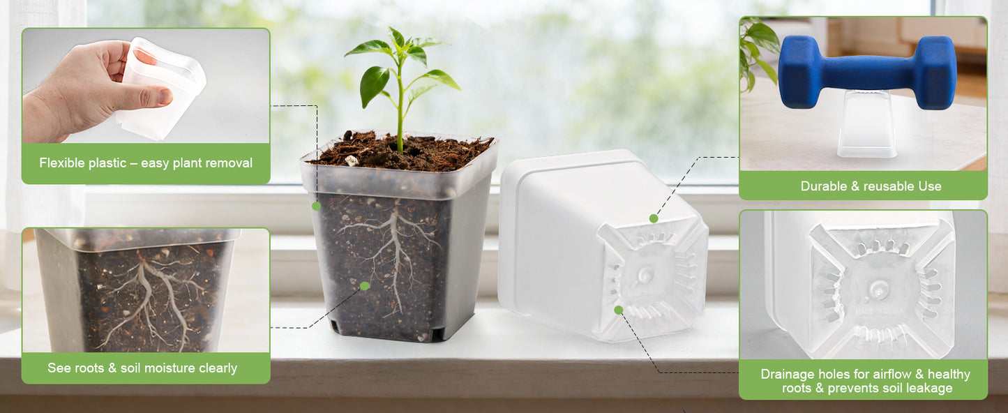 RooTrimmer™ 2.7" Clear Square Nursery Pots (120-Pack)