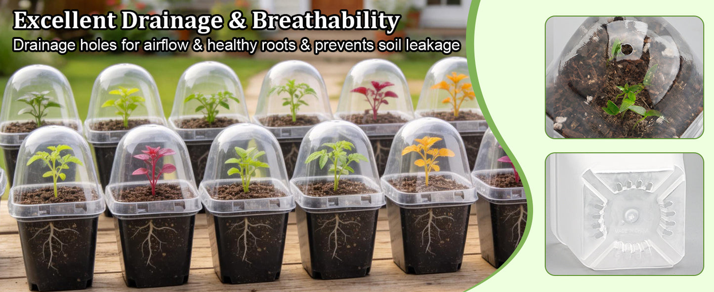 RooTrimmer 2.7" Clear Square Nursery Pots with Humidity Domes (60-Pack)